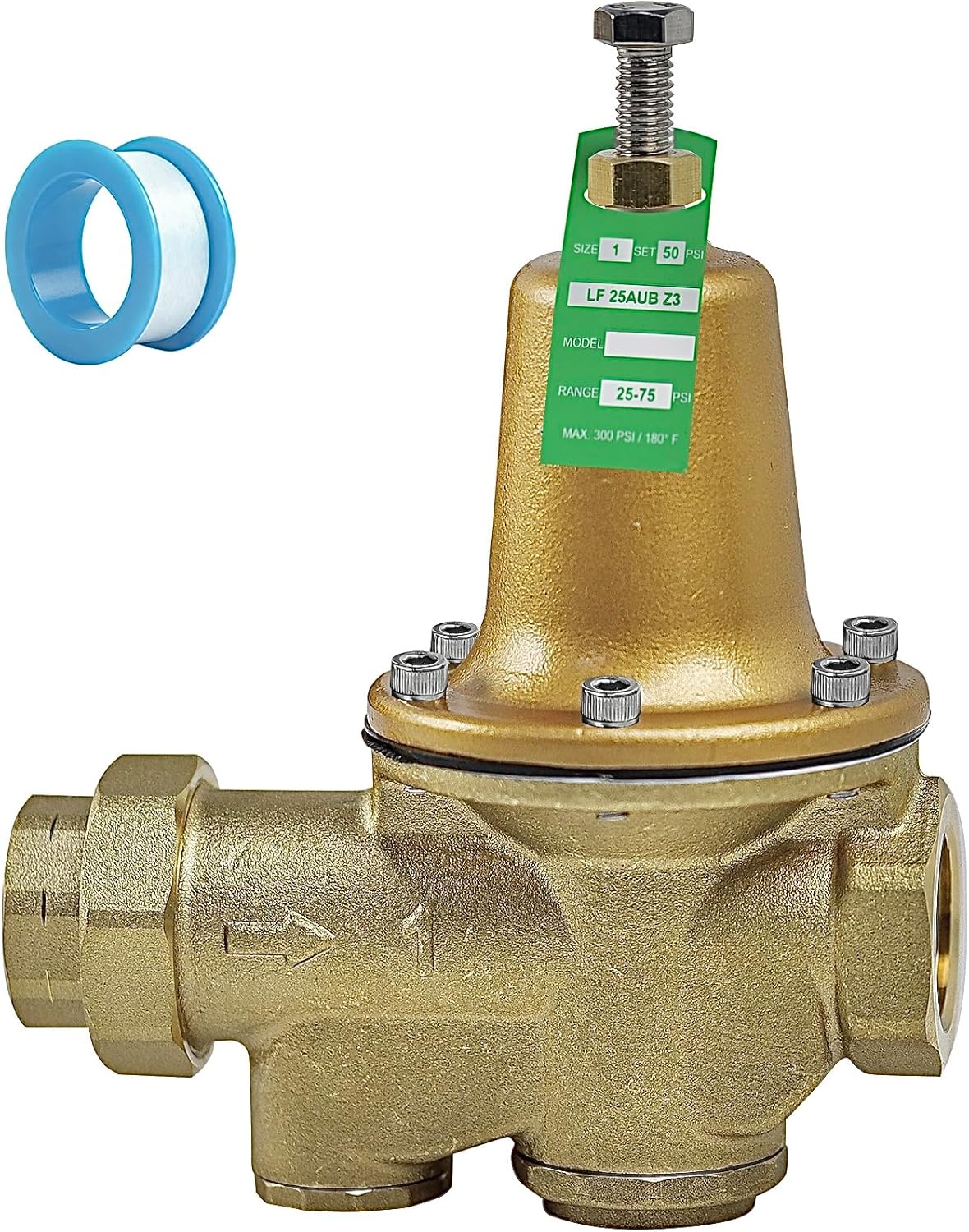 2026 Upgraded 1" NPT Water Pressure Reducing Valve, Direct Replacement for LF25AUB-Z3, Adjustable 25-75 PSI, Maximum 300 psi, Lead-Free Cast Copper-Silicon Alloy Construction, Polymer Seat