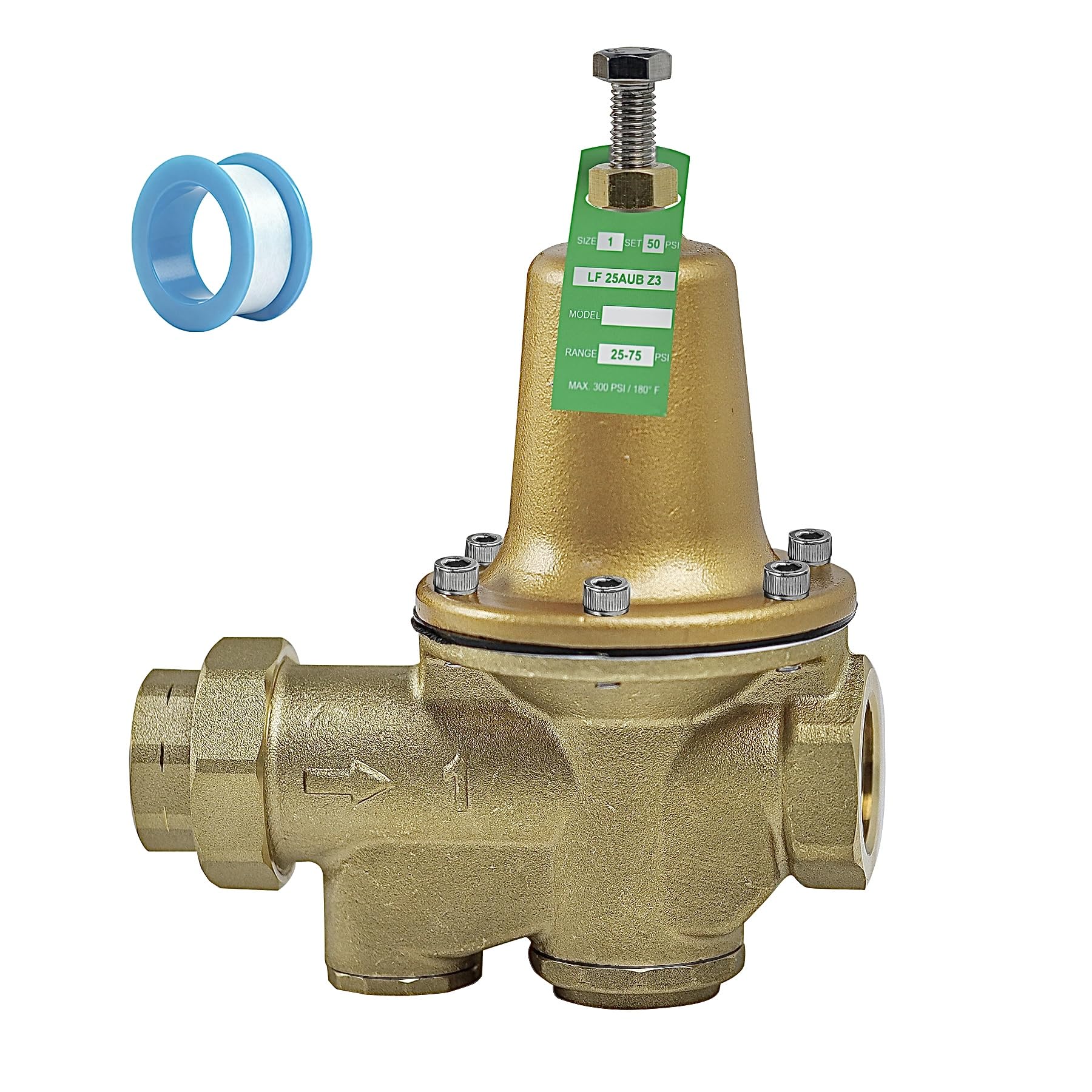 Photo 1 of LF25AUB-Z3 1" Water Pressure Reducing Valve, NPT Female Union x NPT Female Outlet, Adjustable 25-75 PSI, Maximum 300 psi, Polymer Seat
