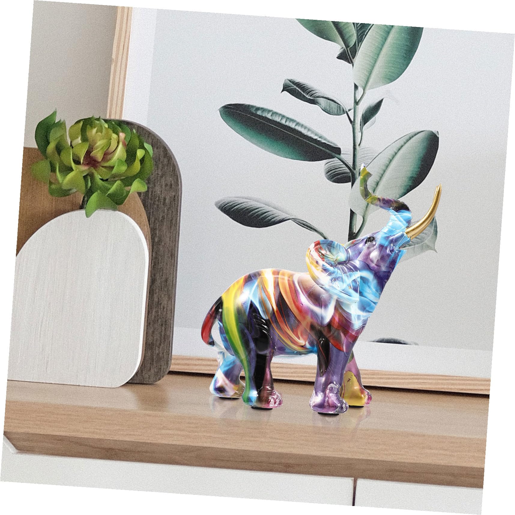 Mipcase Estatua de Elefante de Resina Artesanía Fina y Estilo Europeo Elegante para Decoración de Escritorio Interior para Oficina y Hogar