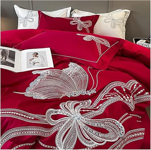 Miniatura 5 de WuDLi 100% Egyptian Cotton Luxury Butterfly Embroidery Bedding Set, Duvet Cover FlatFitted Bed Sheet Pillowcases,Soft Bedding