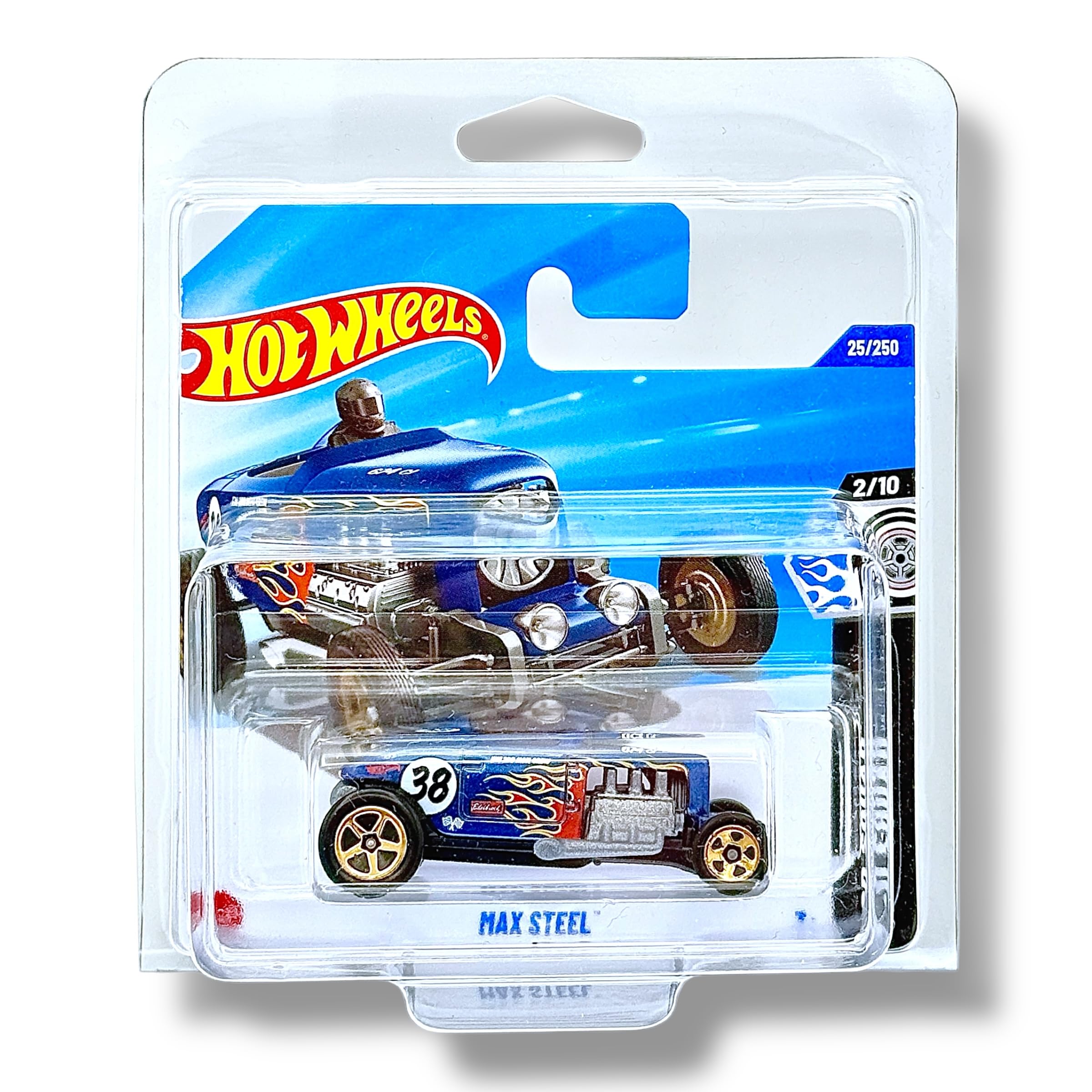 Hot Wheels Max Steel (Blue & Flames) 2/10 Rod Squad - 2025-25/250 (Short Card) - includes a KLAS Car Keeper Protector Case - HYW78