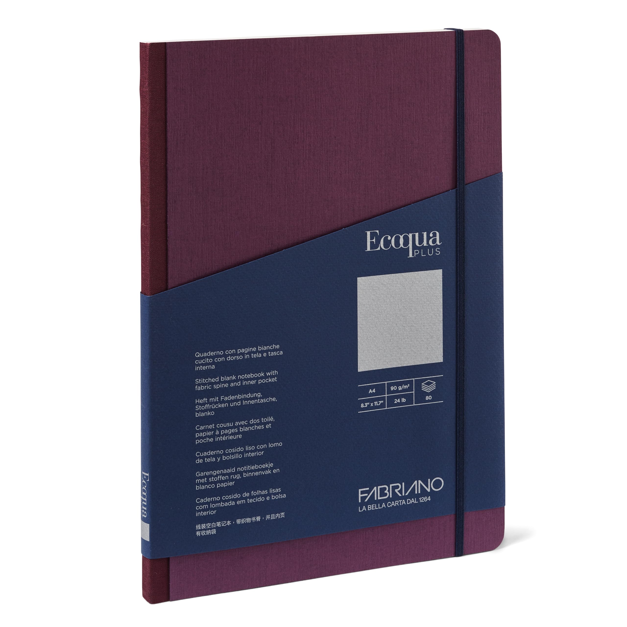 Fabriano Ecoqua Plus - Quaderno rilegato in tessuto, 21,1 x 29,7 cm, bianco, color vino, 80 fogli, certificato FSC, senza acidi, senza cloro, 10,9 kg (90 g/m²), carta bianca Bioprima