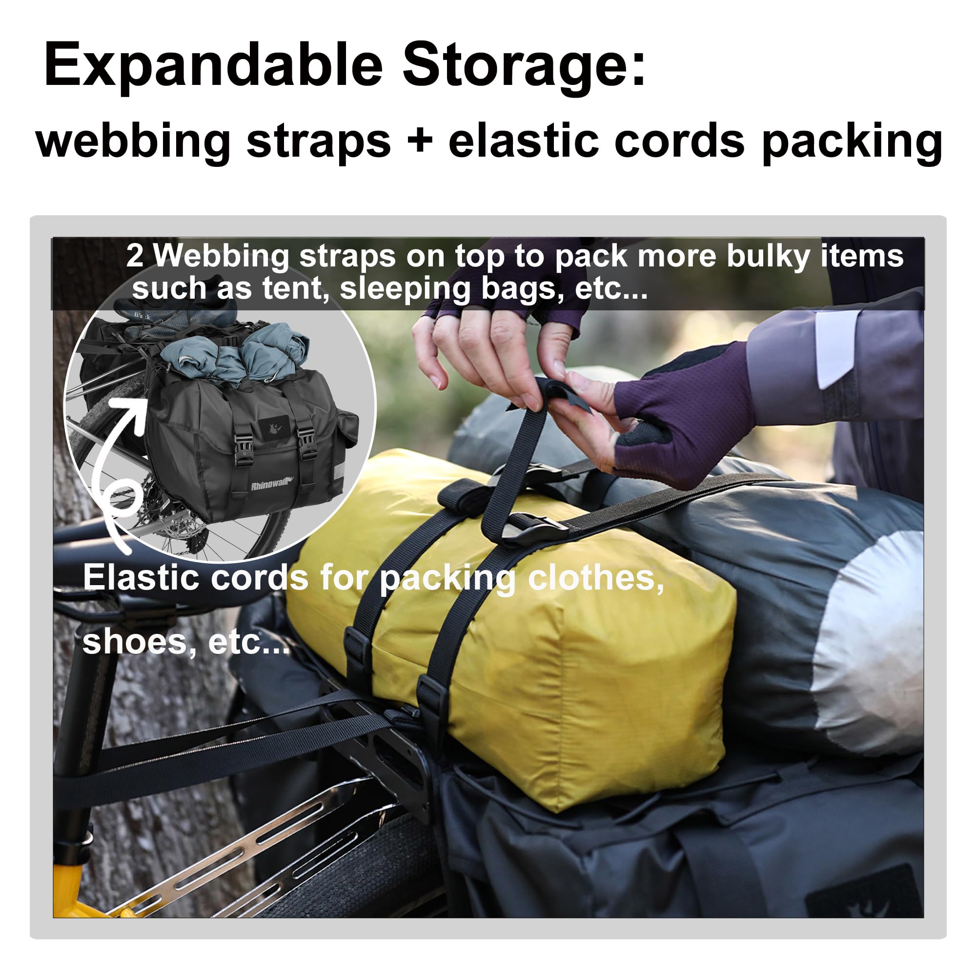 Rhinowalk Fahrradtaschen Gepäckträgertasche – wasserdichte Bike Doppeltasche 40L – Hinterradtasche für Trekking, Pendeln, Camping mit Regenhülle