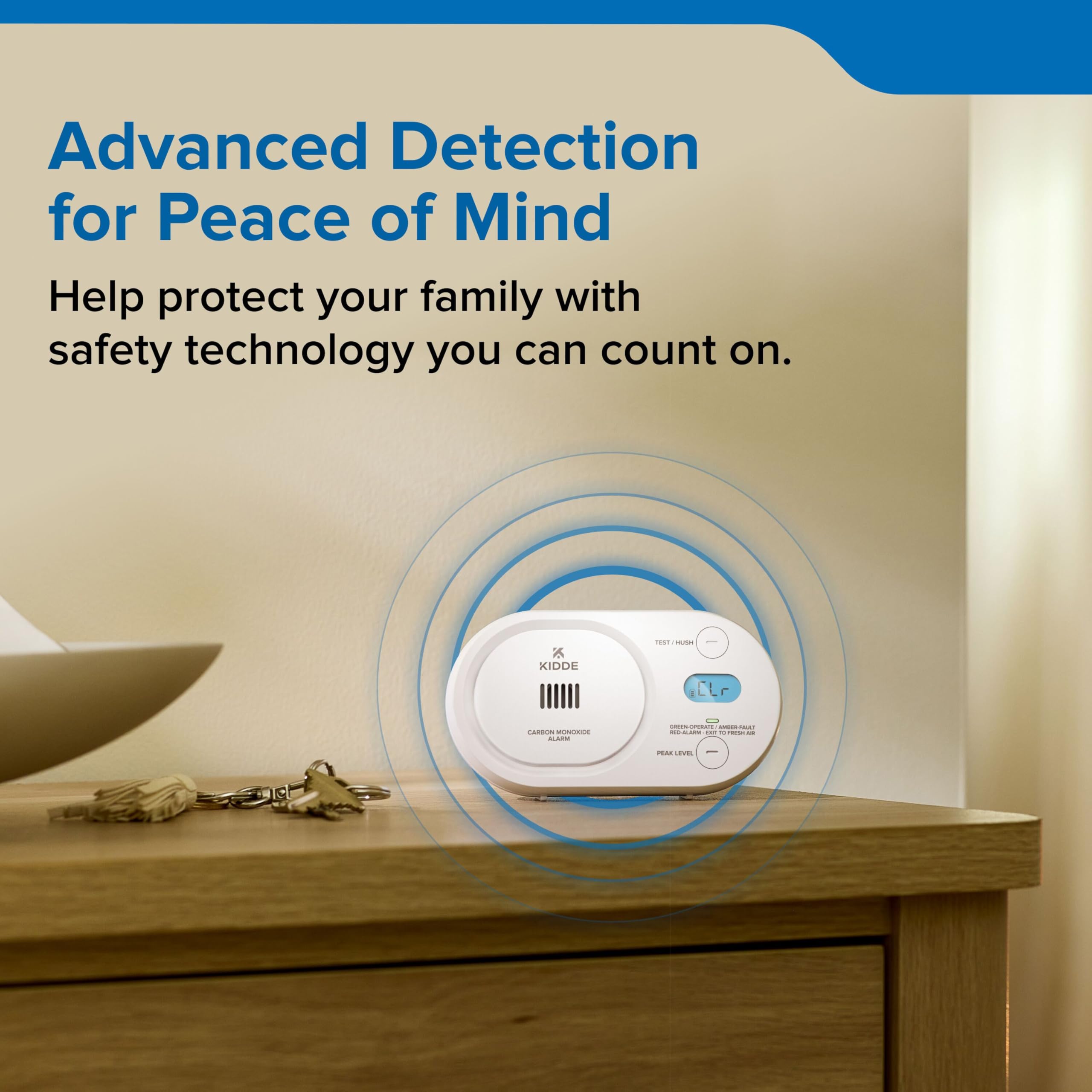 Kidde Detector de monóxido de Carbono, batería AA, Pantalla retroiluminada Digital, portátil para Viajes o en casa, Indicadores de Estado LED, Alarma de 85 dB, 5ª edición, COBD