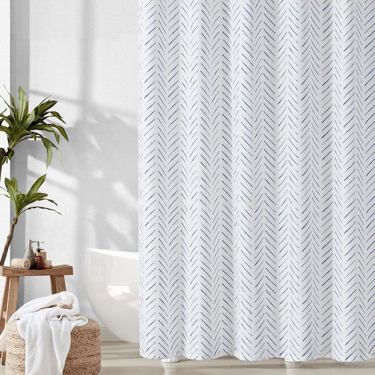 Lazzzy Blue and White Shower Curtains for Bathroom Farmhouse Striped
