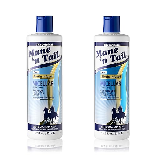 Mane 'n Tail Champú y acondicionador sin sulfato micelar (11.2 onzas cada uno) - Fórmula vegana infundida con biotina para desintoxicar, nutrir y