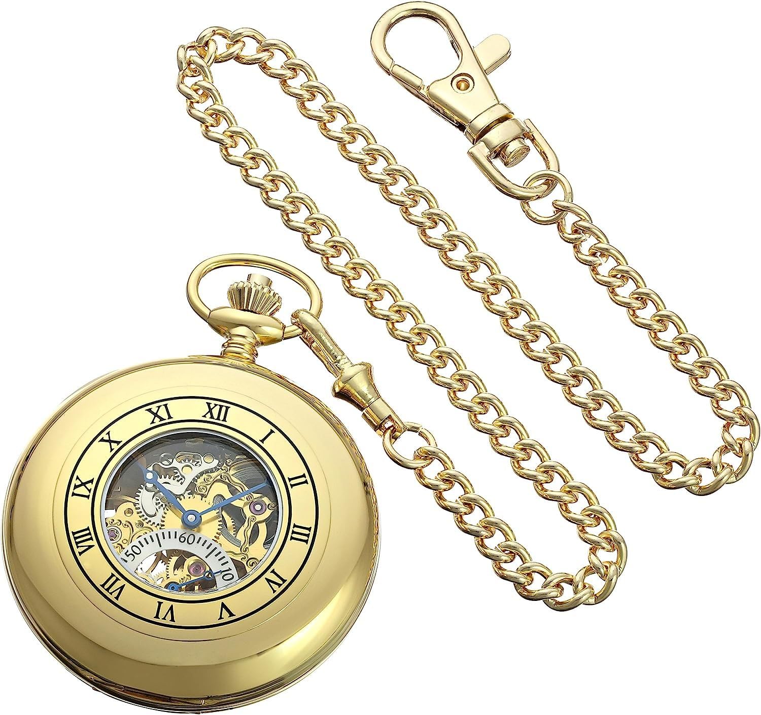 Charles Hubert 3972-G Men's Pocket Watch, Mechanical Hand Winding, Skeleton, Gold