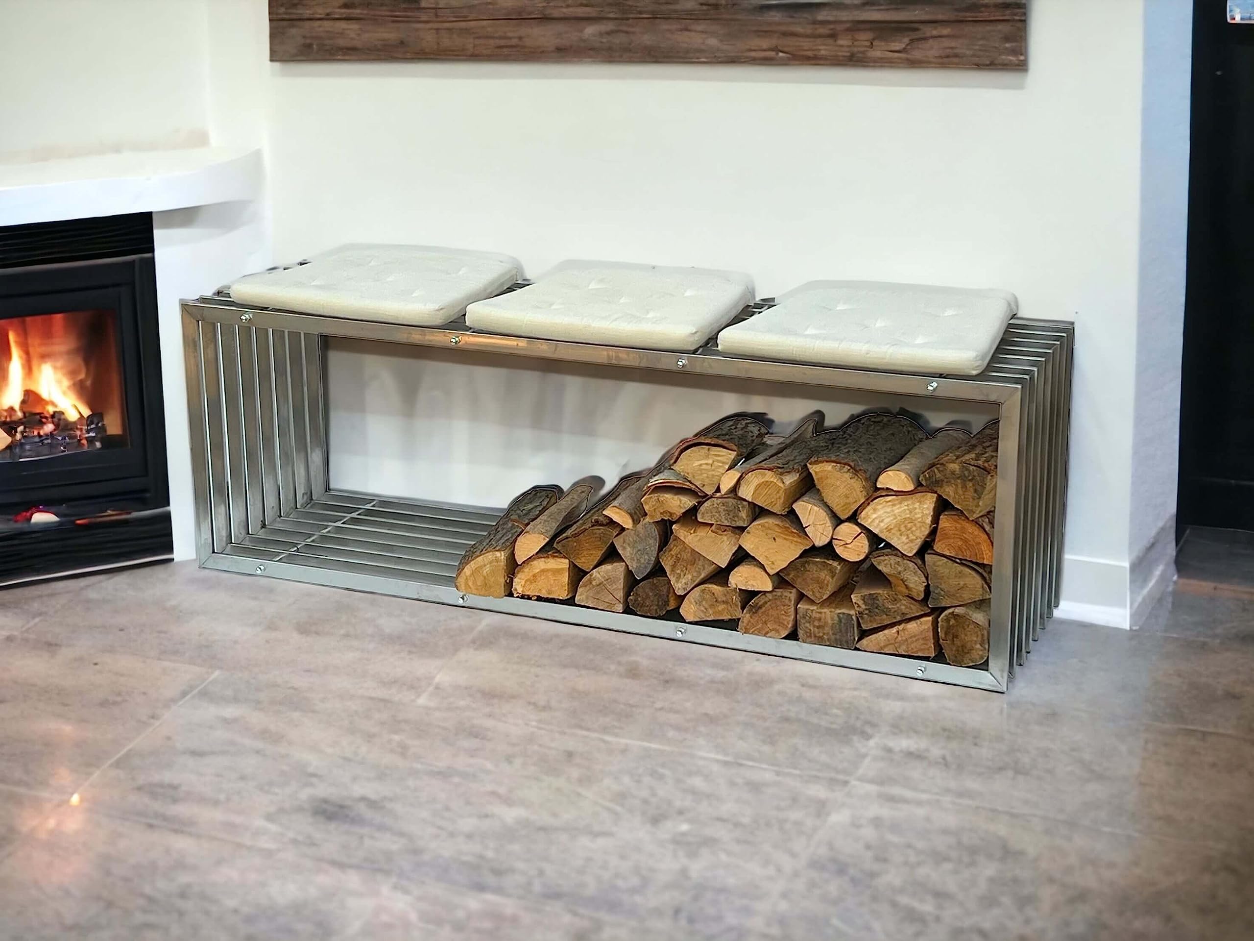 DanDiBo Kaminholzregal Innen Edelstahl Metall Kaminholzständer 96429 Brennholzregal 150 cm Holzkorb Kaminholzhalter