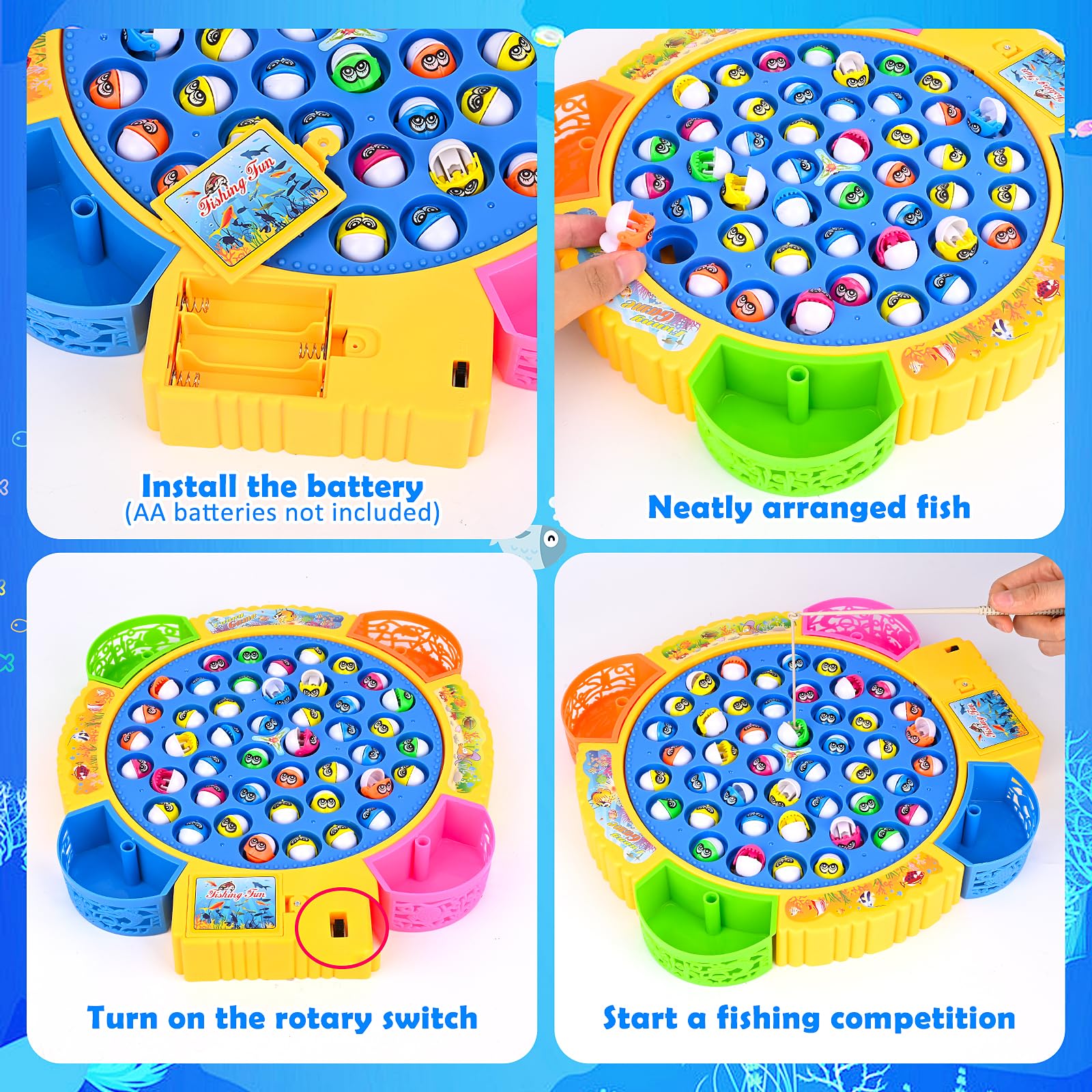 Euakee Gioco Pesca Bambini, Montessori Giochi 3 4 5 6 Anni con 45 Pesciolini e 4 Canna da Pesca Musicale Gioco Pesca Elettrico Pesci Giocattolo Educativo Interattivi per Ragazzo Ragazza 2 3 4 5 6 Anni