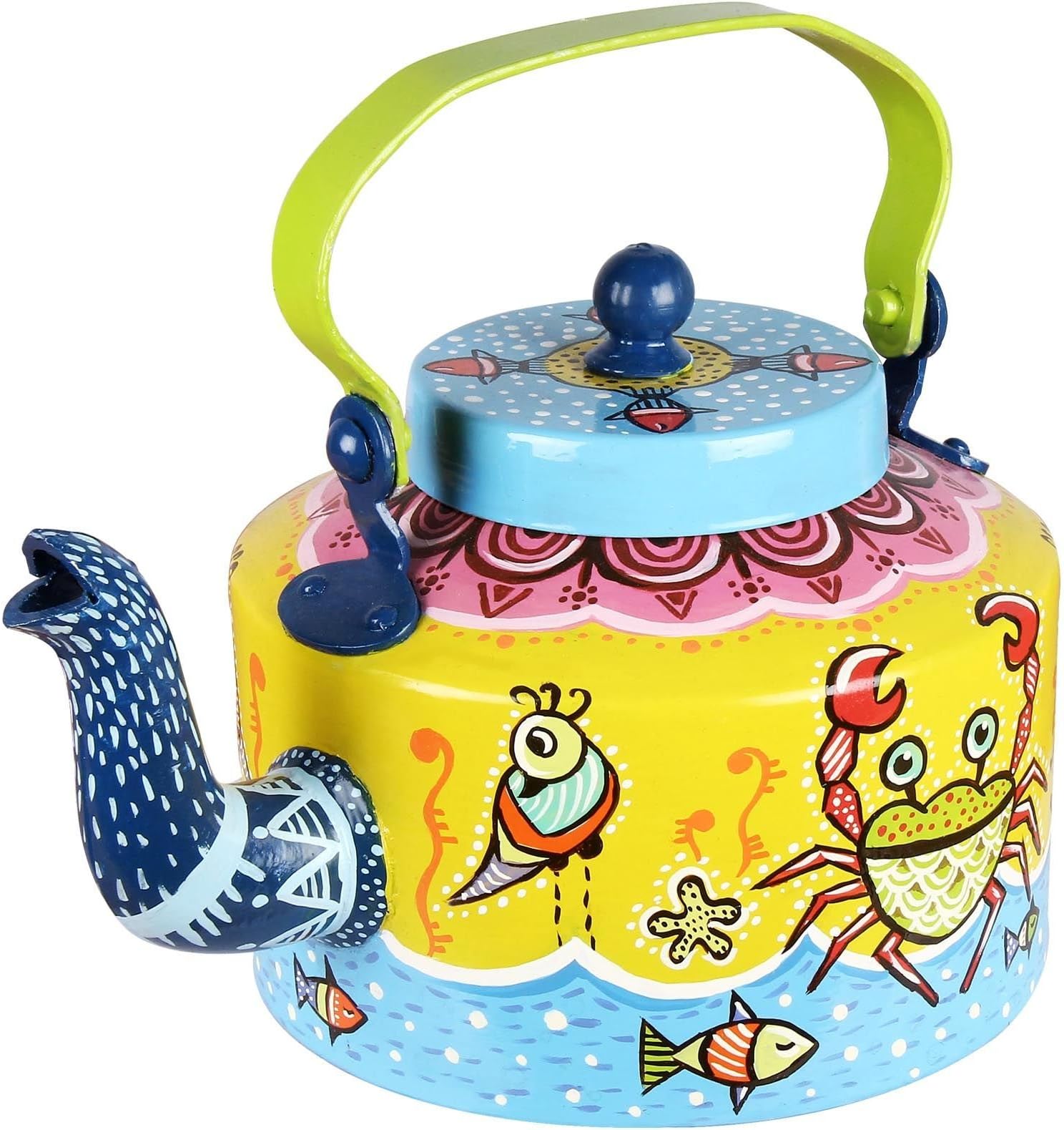 Indian Hand Painted Aluminium Multi Color Rock n Roll Hand Painted Tea Kettle Pot