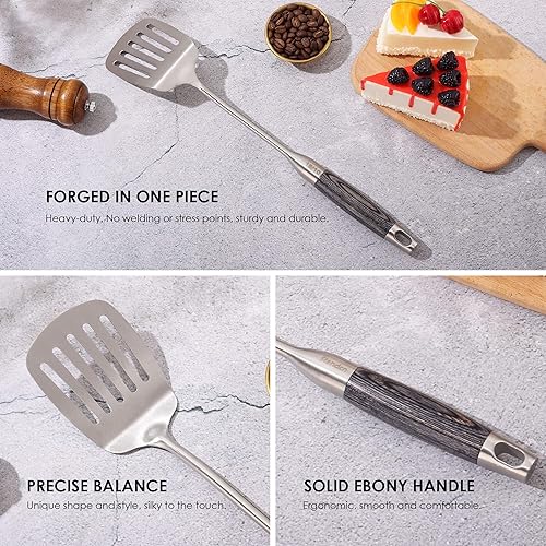 Miniatura 5 de Juego de utensilios de cocina de acero inoxidable 1810 con mango de madera, 8 piezas de 15 pulgadas de largo juego de utensilios de cocina y