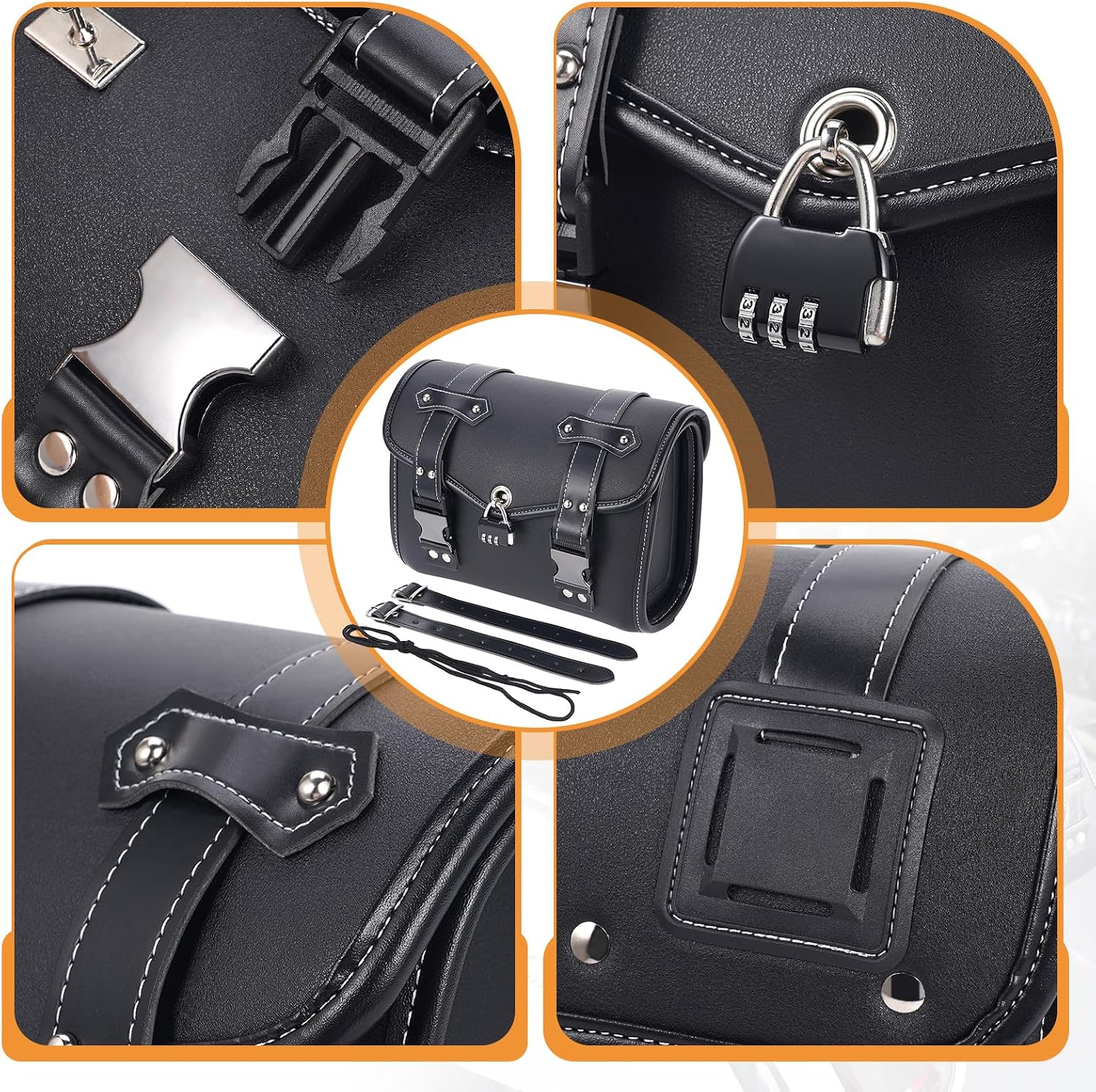 Fully Upgraded Motorcycle Bag With Password Lock,Anti-Theft,Thickened Pu Leather,Multi-Purpose Tail Bag/Motorcycle Tool Bag/Saddle Bag,Universal Black