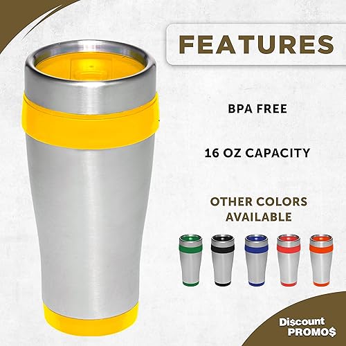Miniatura 86 de Tazas de viaje de acero inoxidable con aislamiento personalizado, 16 onzas, juego de 100, paquete personalizado a granel, perfectas para café