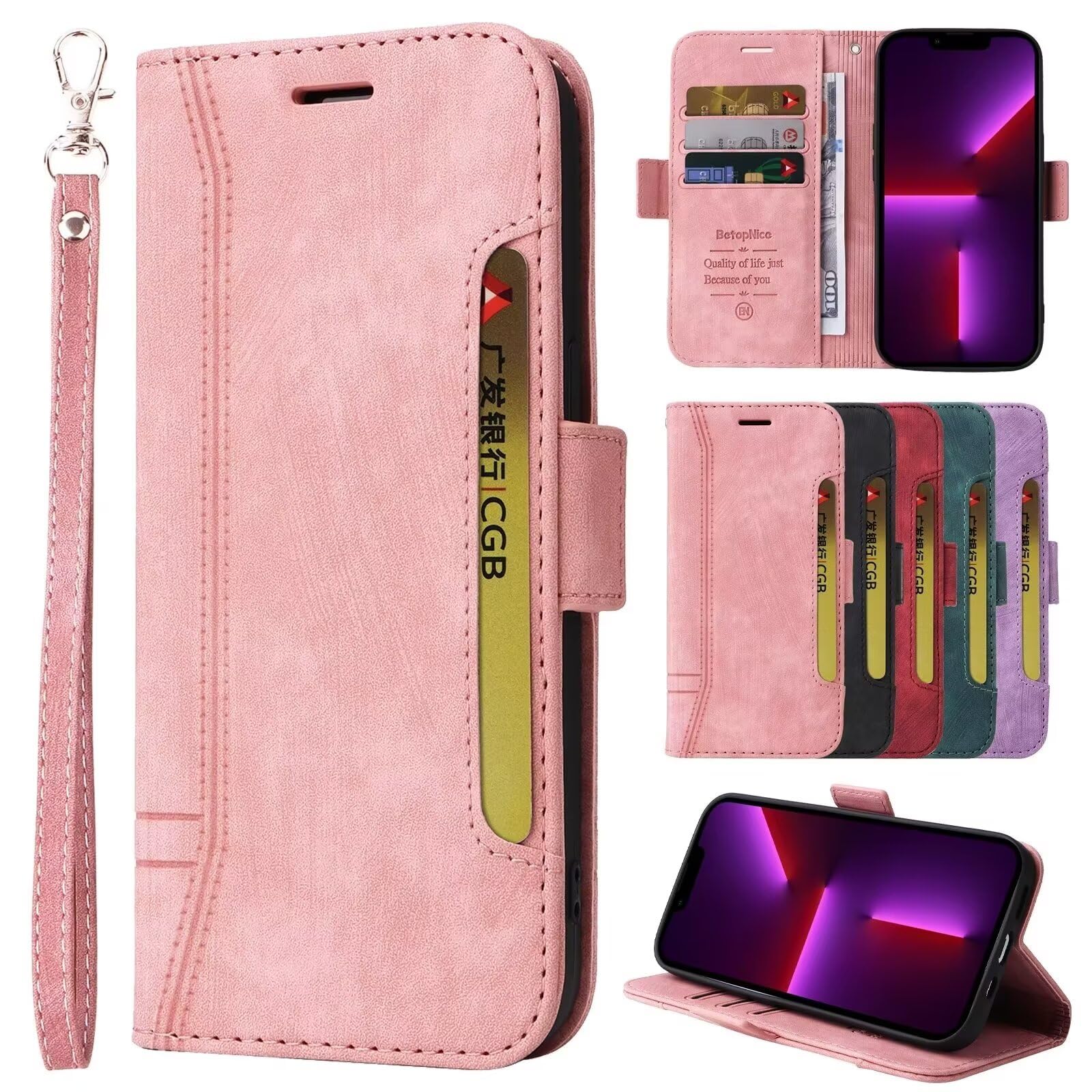 Asuwish Custodia A Portafoglio Con Cover In Pelle Per Nokia G21 + Vetro Temperato E Cinturino - Porta Carte E Supporto - Oro Rosa