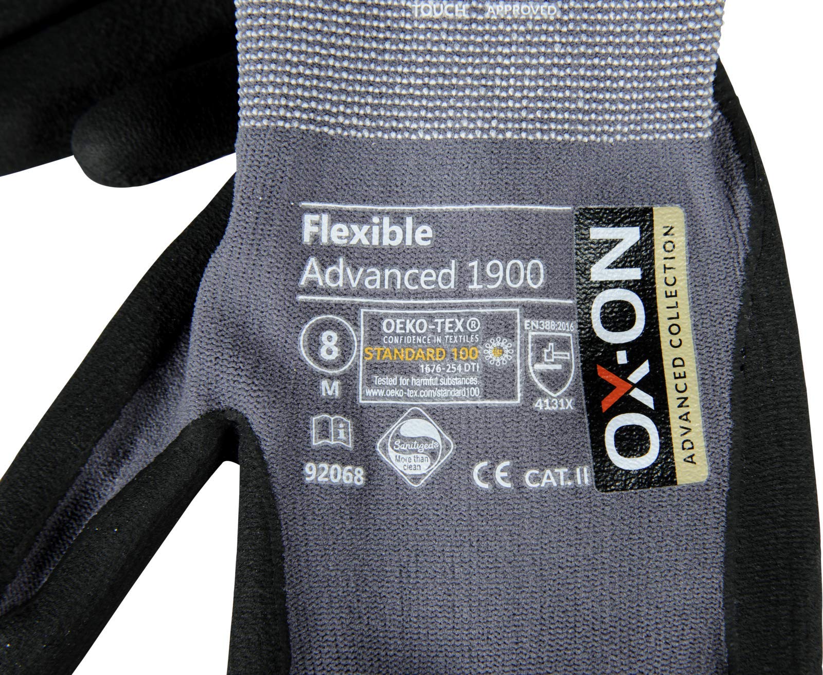Guante OX-ON flexible Advanced 1900 - Guantes de montaje de nitrilo (talla 6-12, duraderos y aptos para pantalla táctil, ajuste perfecto (7/S)