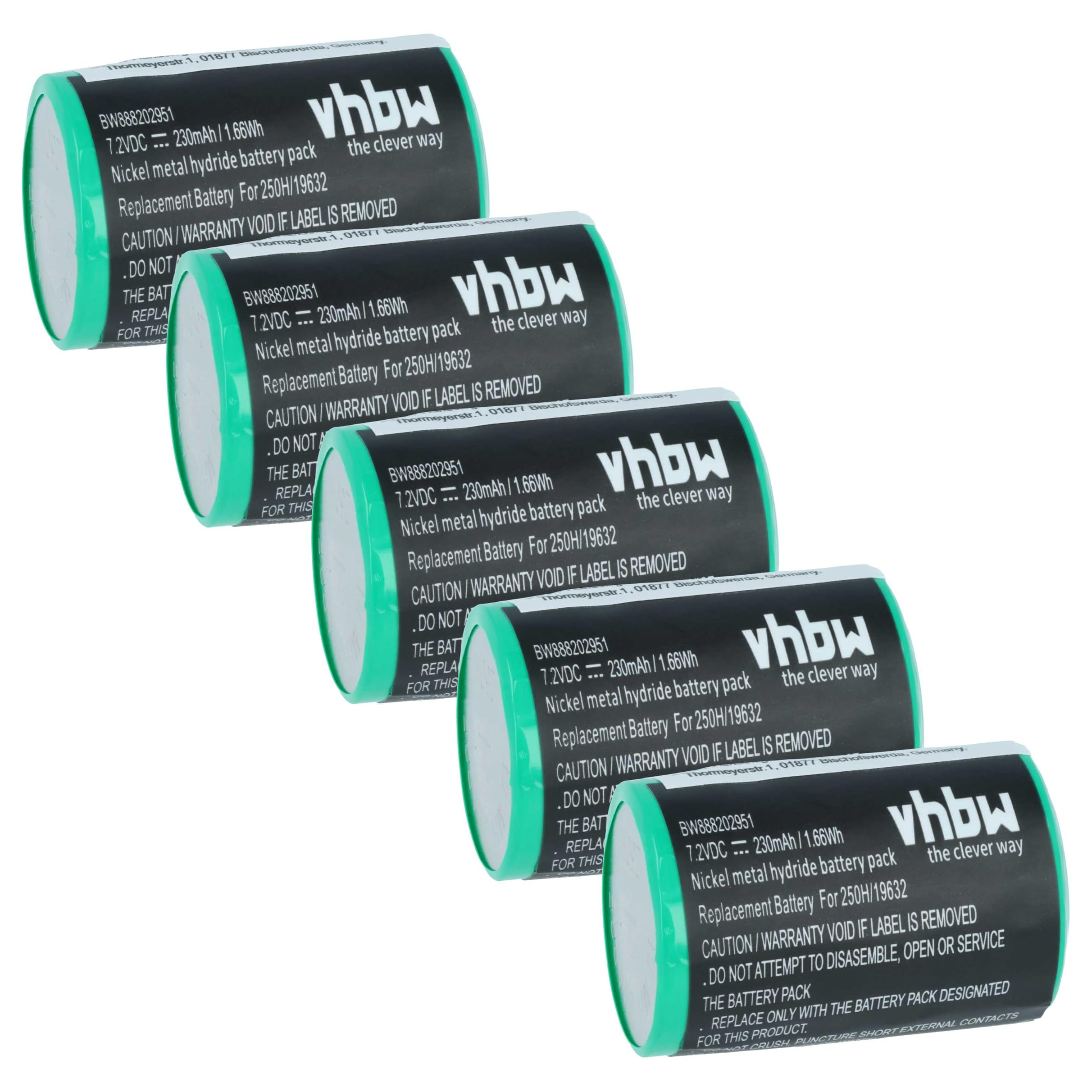 vhbw 5 x akumulator zastępczy Servox 19632 do instrumentów medycznych (230 mAh, 7,2 V, NiMH)