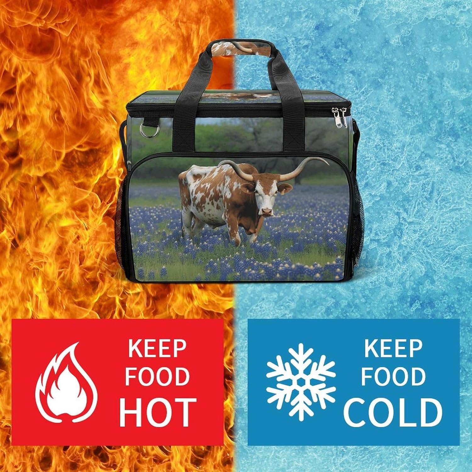 Insulated Picnic Backpack Tote Bag, Large Capacity 30L Longhorn Cooler Bag Leakproof Beach Bags Portable Lunch Box Waterproof Picnic Basket for Beach Camping BBQ