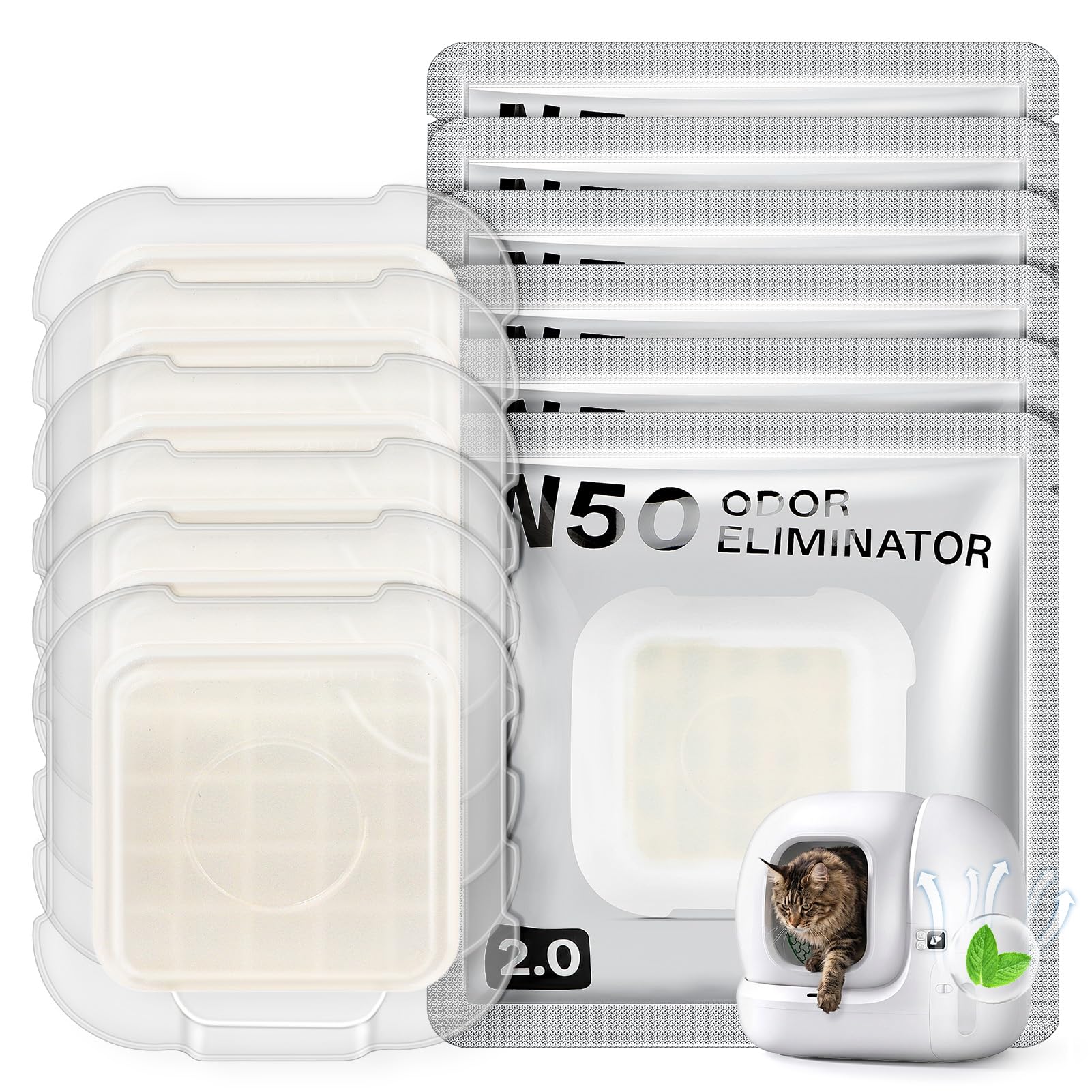 6 x N50 2.0 eliminator zapachów do PETKIT Pura Max / Pura Max 2 / Purobot Max Pro samoczyszcząca kuweta dla kotów, długotrwała kontrola zapachu, zwalcza zapachy, usuwa uporczywe zapachy