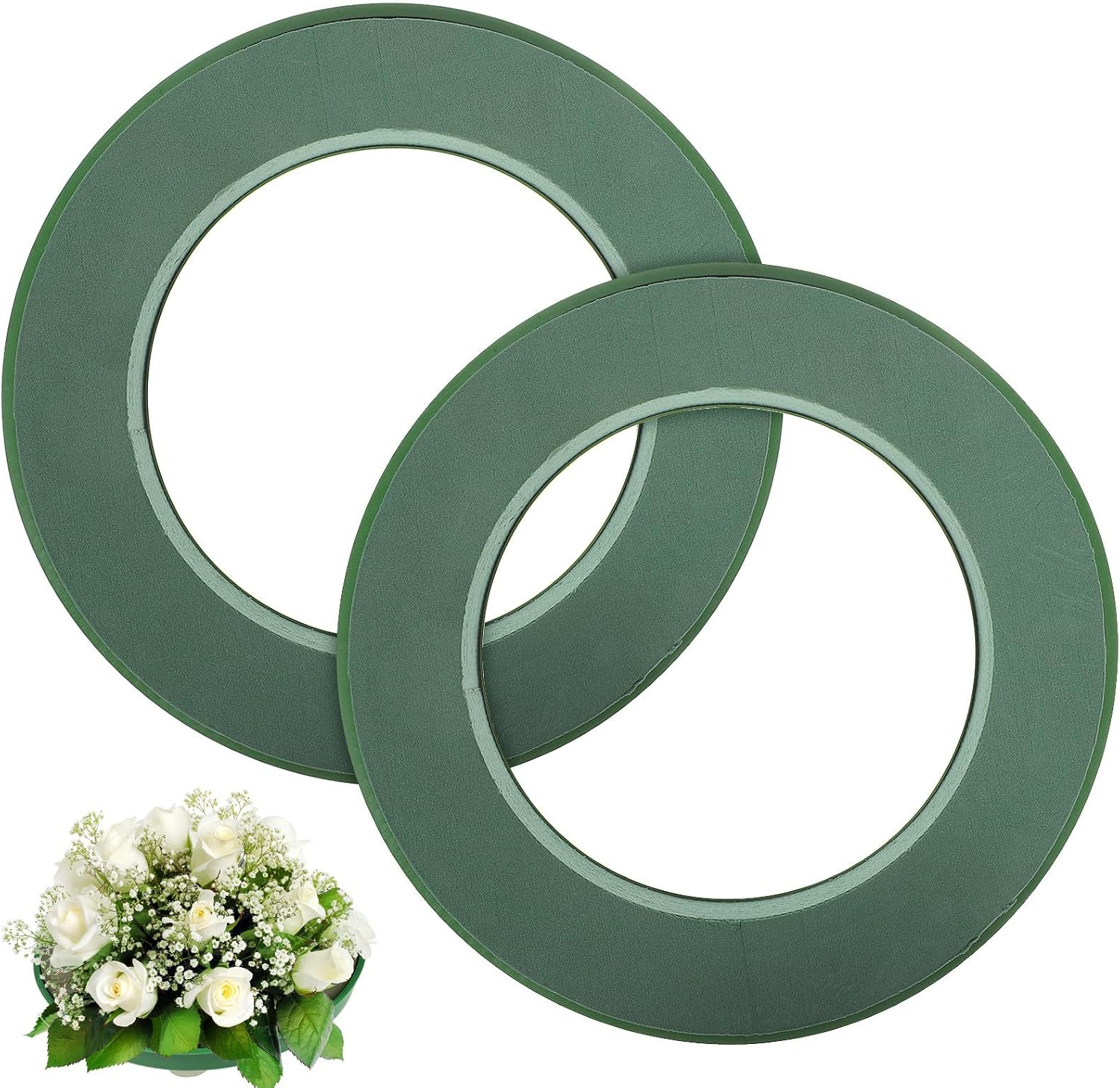 jojofuny Wet Floral Foam Ring 2pcs with Suction Cup – Durable Floral Mud Blocks for Wedding Car Decor, DIY Flower Arrangements, Meeting Podium & Home Decoration – Easy Installation