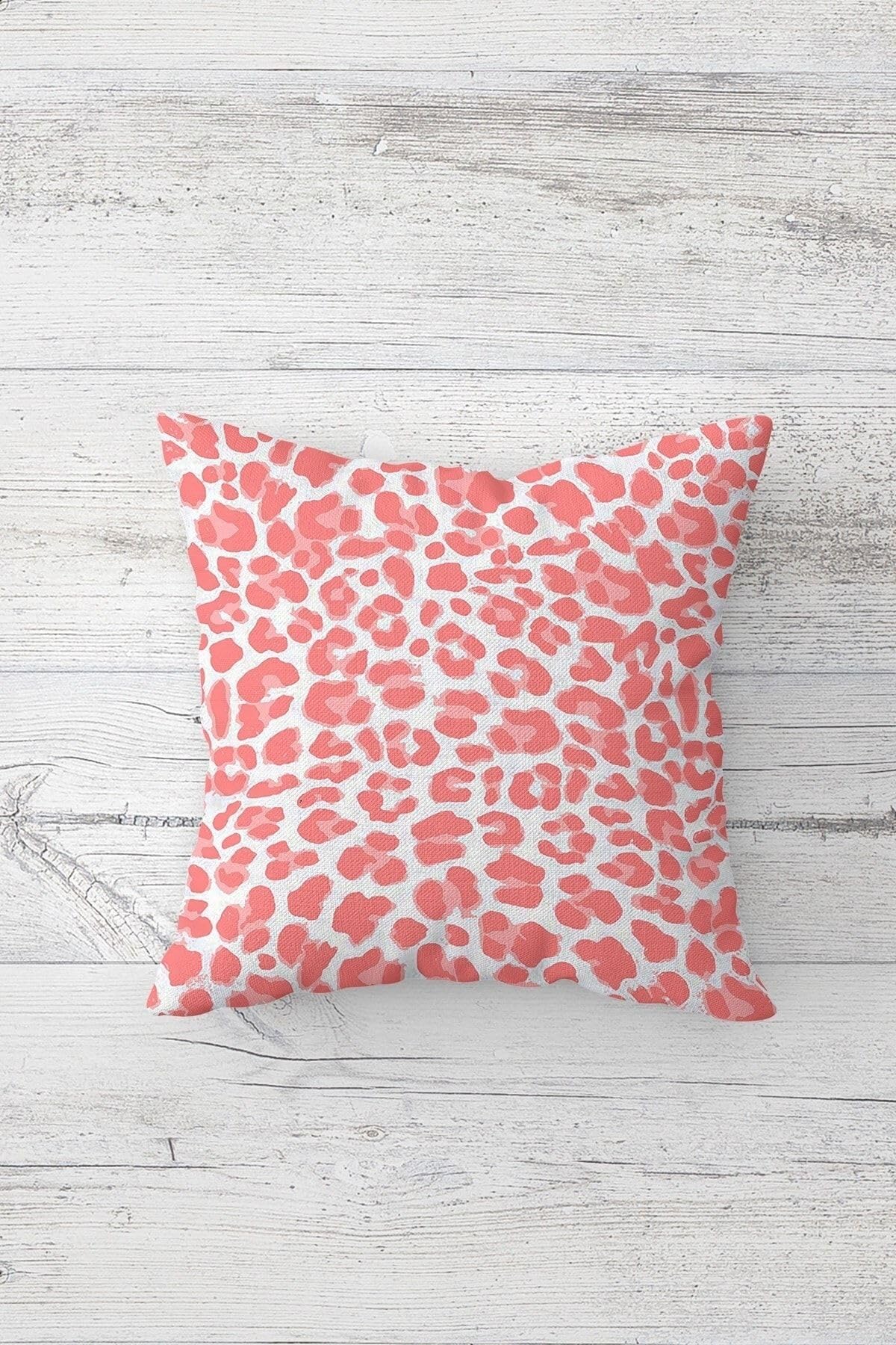Pelangi Pembe Mavi Leopar Desenli Gizli Fermuarlı Kırlent Kılıfı Koltuk Yastık Kılıfı Takım(4adet), Mavi-Pembe 45 x 45