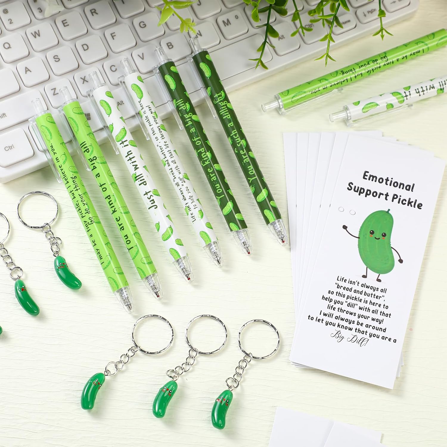 Sayglossy 36 Set Employee Appreciation Funny Coworker Pickle Gifts for Coworkers Staff Inspirational Pickle Ballpoint Pens Keychains Bookmark Card Gifts for Teacher Coworkers Staff