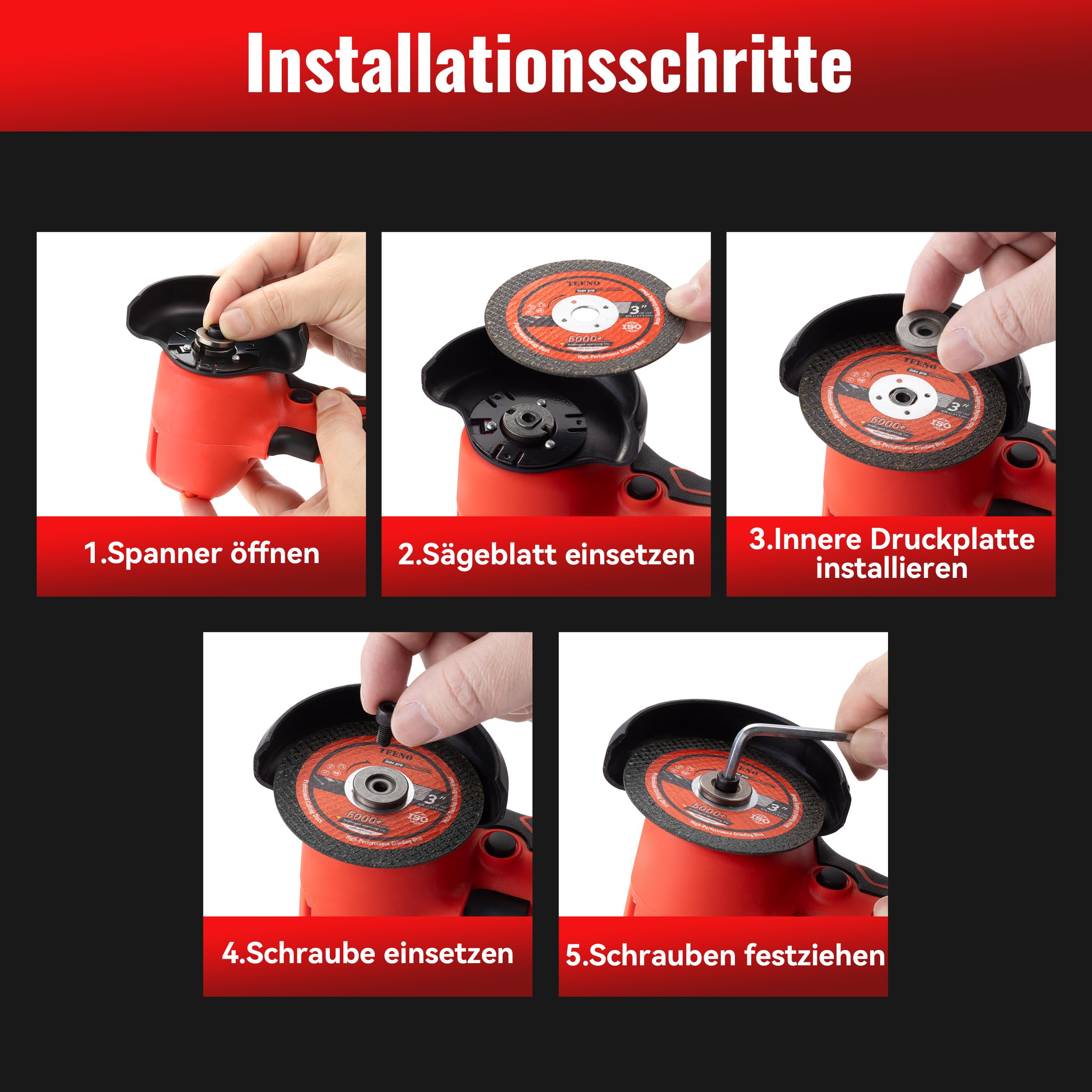 TEENO Mini Akku Winkelschleifer 16,8 V, 19.500 U/min, 76 mm Mini Flex kabellos mit 2 x 2000 mAh Akkus, Ladegerät, 6 Trennscheiben und Koffer, zum Schneiden, Schleifen und Polieren