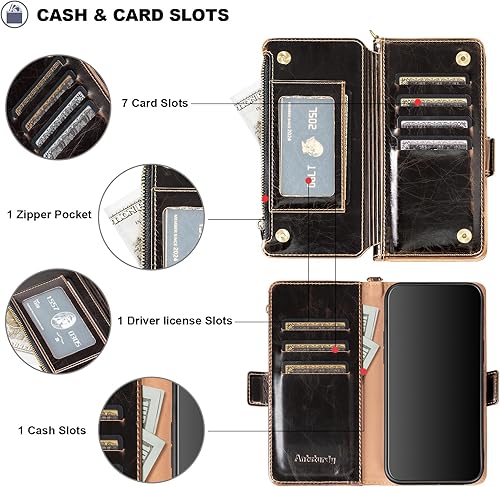 Miniatura 5 de Antsturdy Funda tipo cartera compatible con iPhone 12 Mini, funda de piel sintética con bloqueo RFID, funda para teléfono para mujeres y hombres,