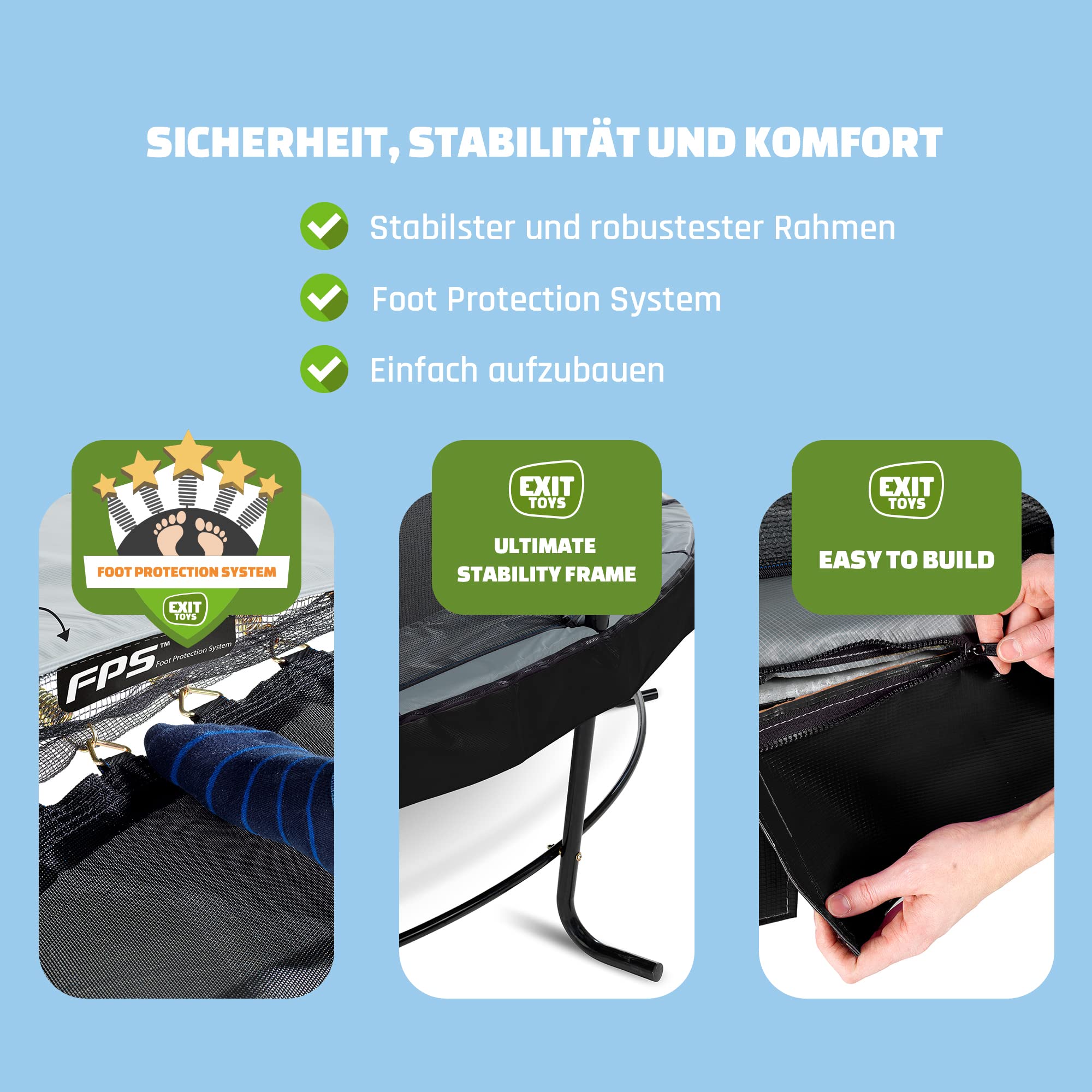 EXIT Toys Elegant Premium Trampolin - Rundes Trampolin Outdoor für Kinder - Sicherer Einstieg - Stabiler und Robuster Rahmen - mit Foot Protection System