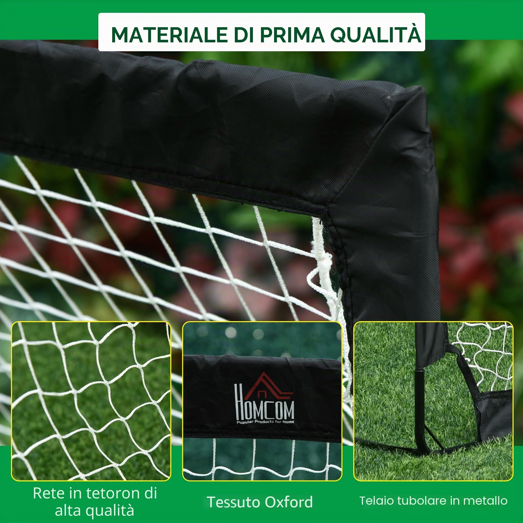 HOMCOM Set di 2 porte da calcio, pieghevoli, 183 x 90 x 90 cm, resistente alle intemperie, con borsa per il trasporto, per adulti, per il tempo libero, il giardino, l'allenamento