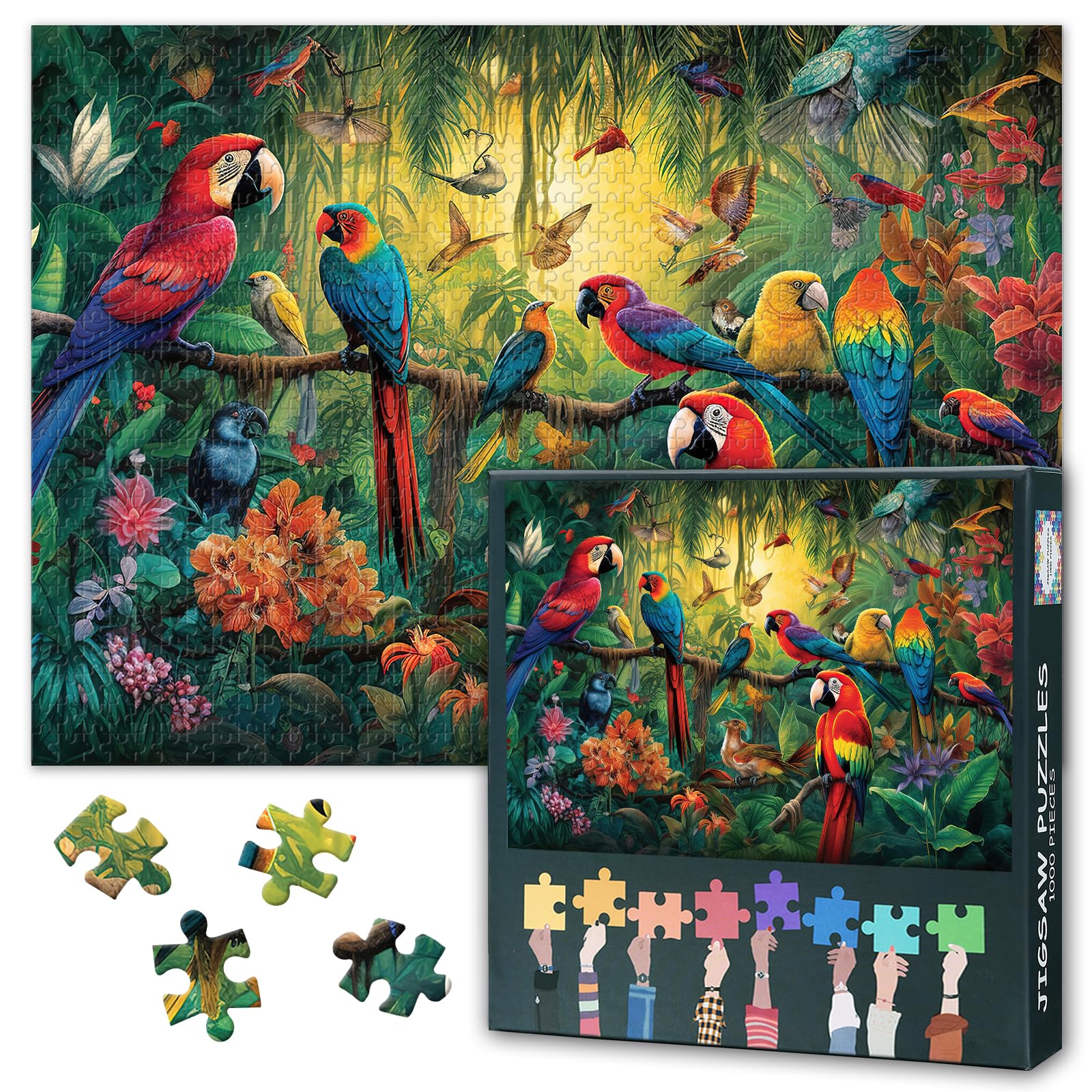 1000 Pieces Challenging Jigsaw Puzzle for Adults Parrot in the Tree Jigsaw Puzzle for Adults Gift Home Decor Tropical Birds Intelligence Puzzles for Family Games 27.5"x19.7"