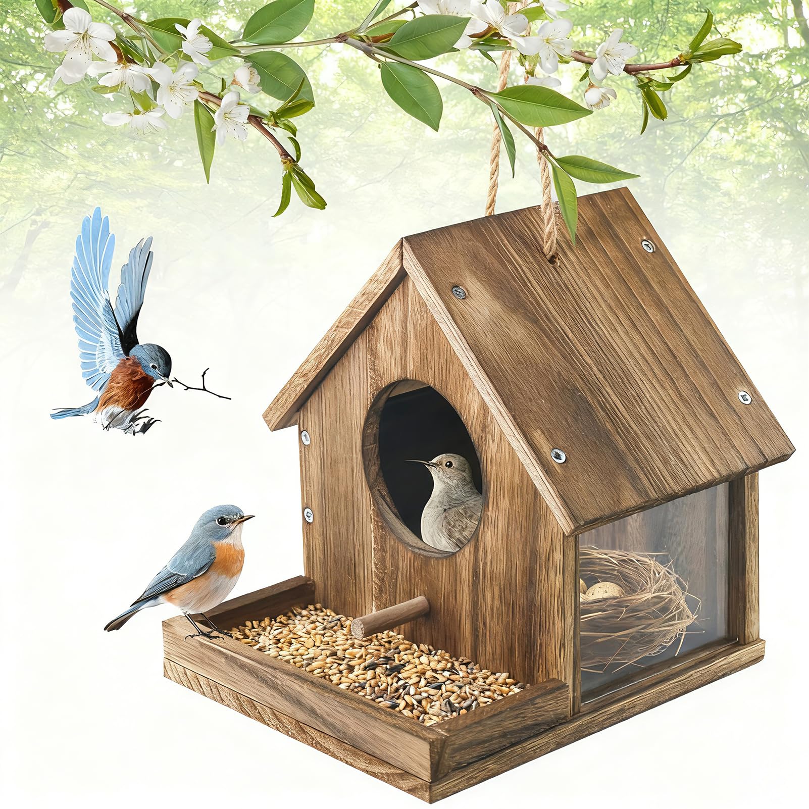 Hummingbird House for Outside Hanging, Wooden Hummingbird Gifts Nest, Ideal Birdhouses for Outdoors, Hummingbird Gifts for Garden Lovers, Great Home