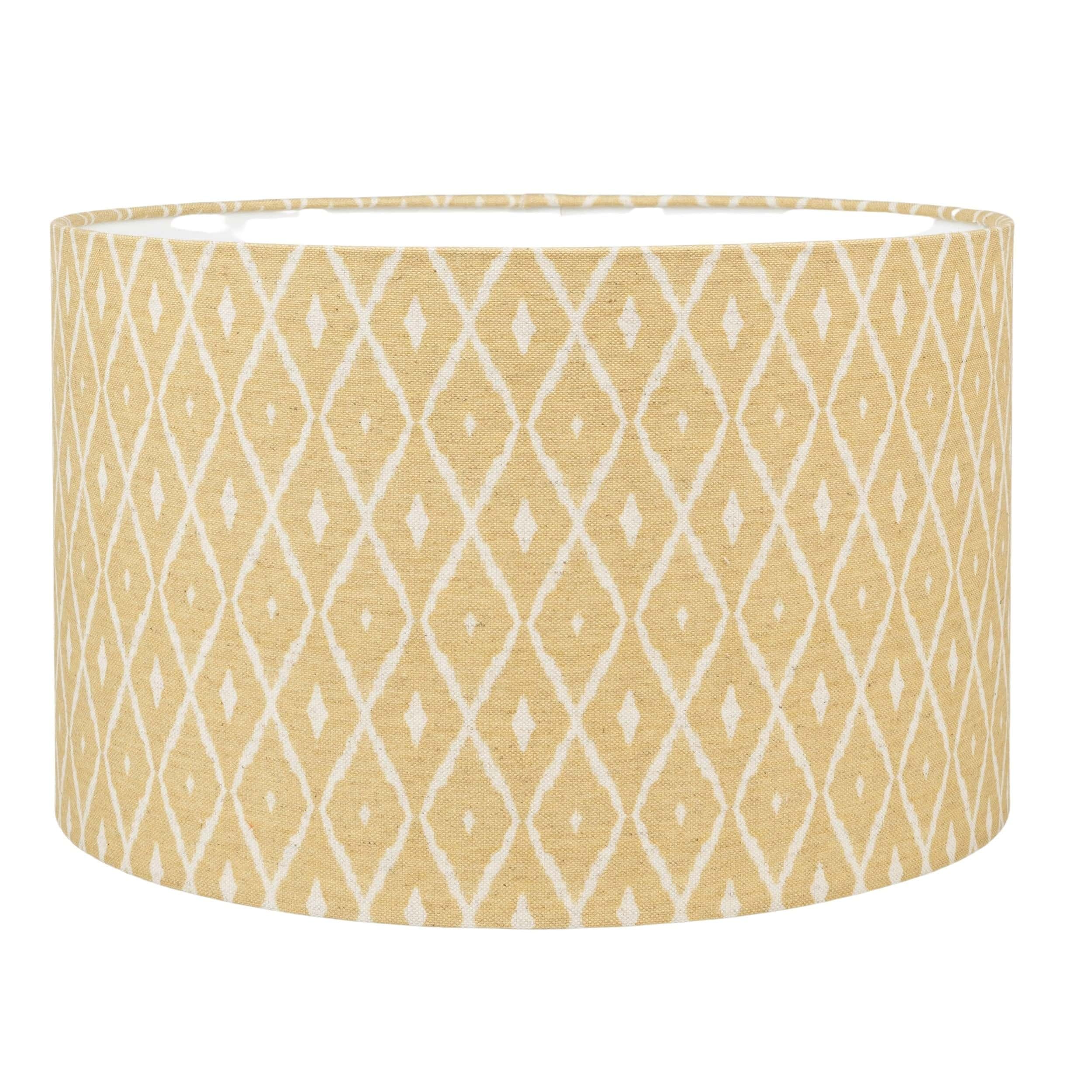 Tresco Linen-Blend Lampshade. Sunshine Ochre Yellow and White Vintage Geometric Trellis Design. Cylinder Style Table and Ceiling Lighting Shade (Yellow, 30cm Ceiling Pendant Shade)