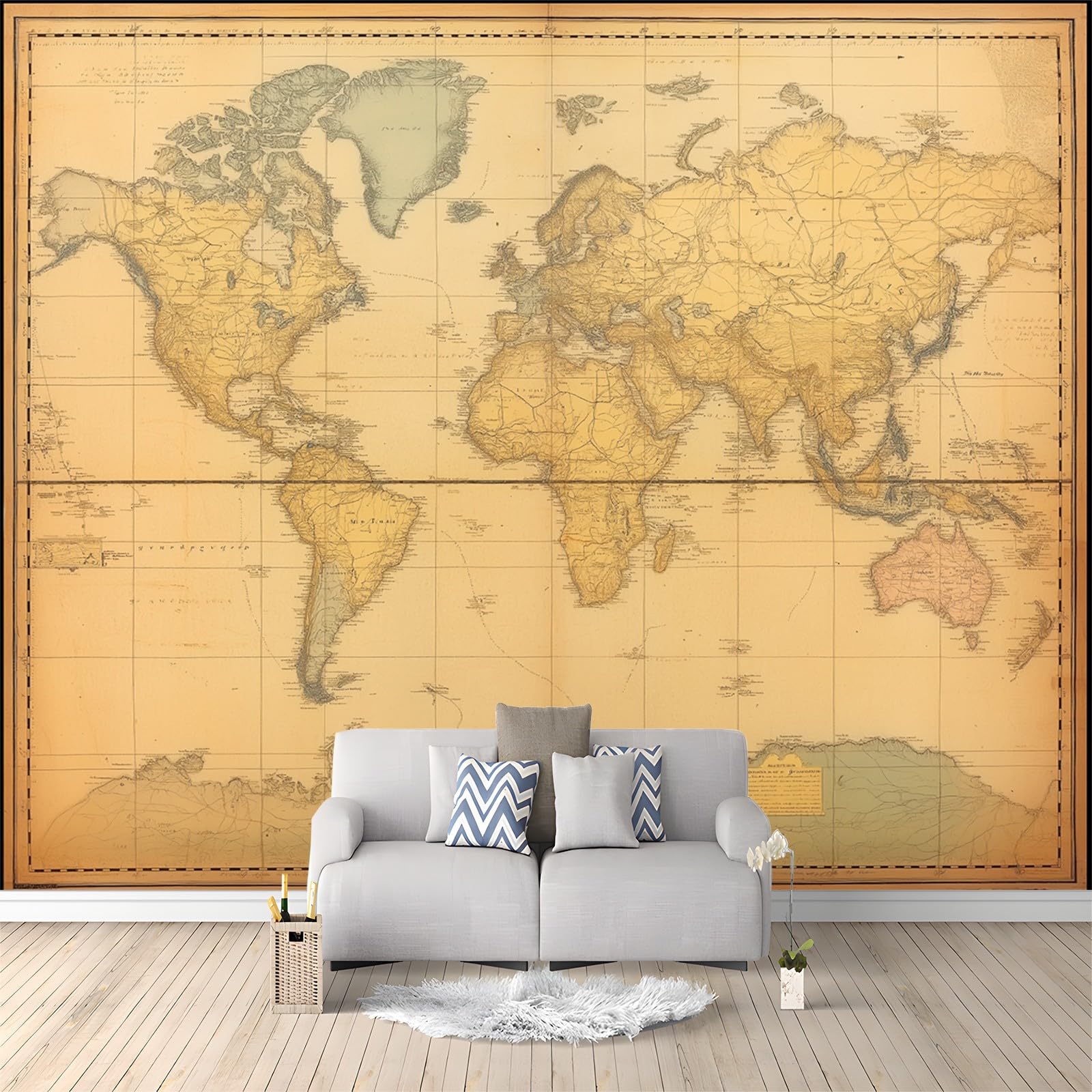 Mural tapeta mapa świata vintage 350 x 256 cm fototapeta fototapeta, włóknina HD artystyczny druk polarowy mural dekoracyjny plakat, do sypialni salonu tło telewizora