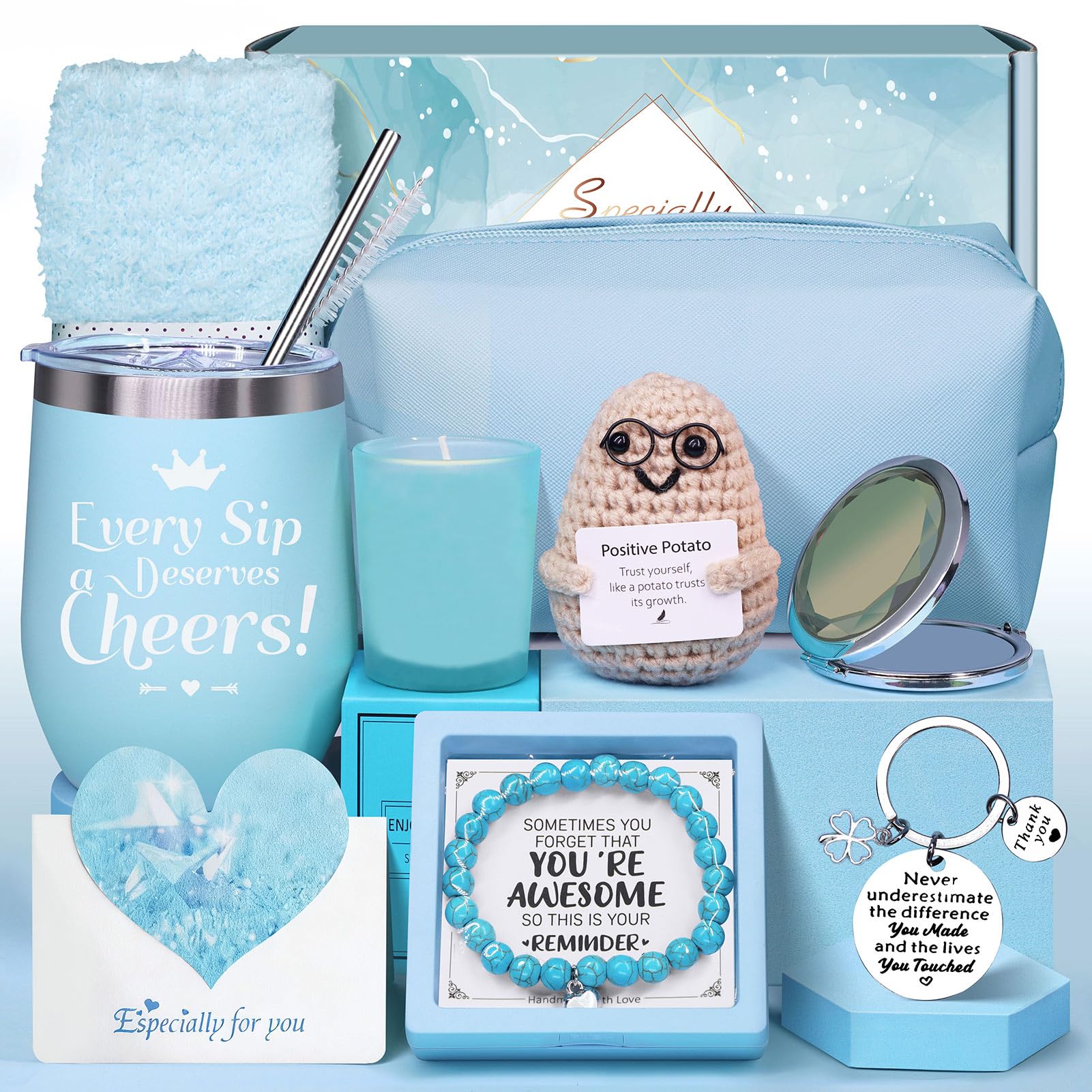 Cadeaux D'anniversaire pour Femmes, Coffret Cadeau Unique Comprenant un Gobelet, Des Chaussettes Douillettes, Miroir, Cadeaux D'anniversaire Attentionnés pour Elle, Meilleures Amies, Maman