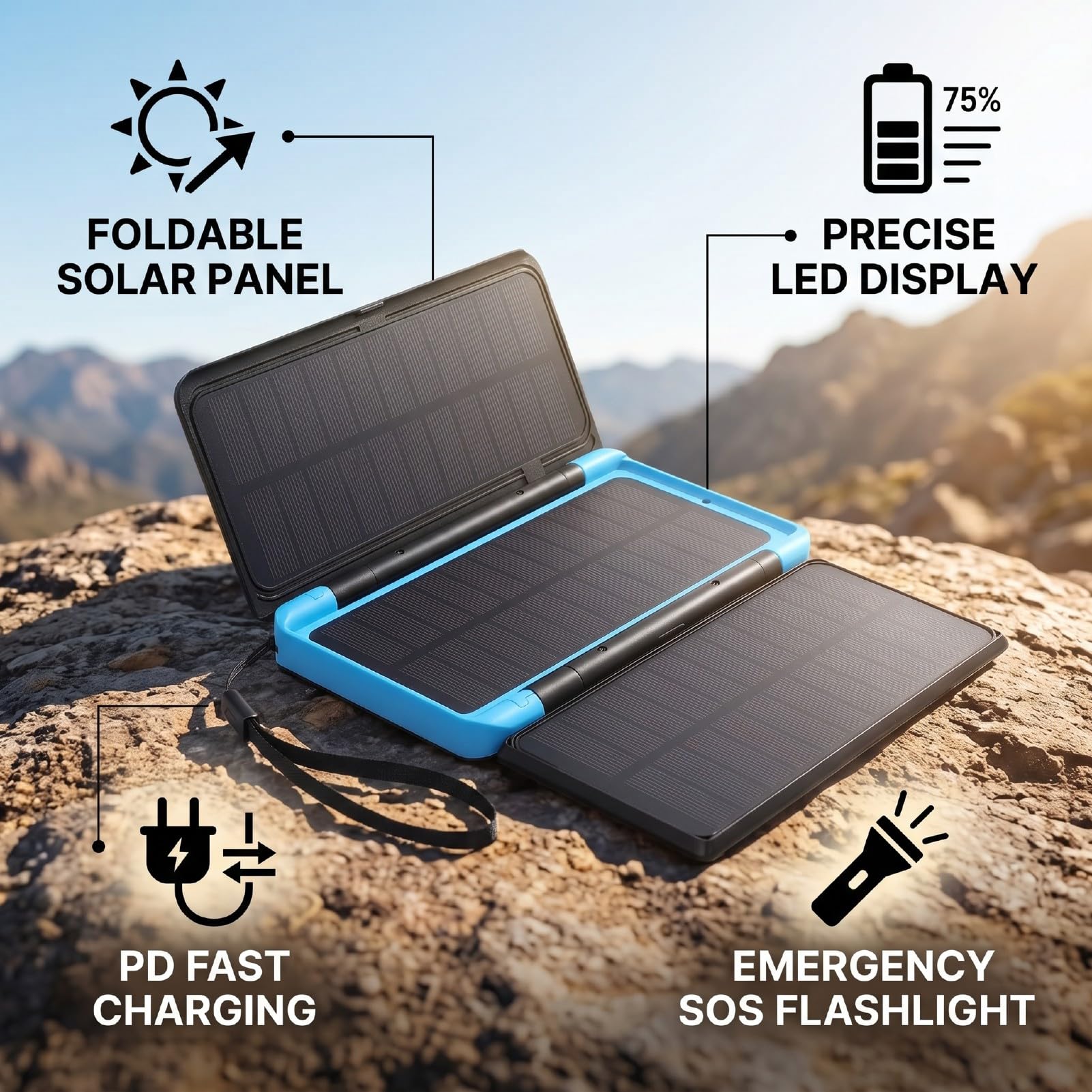 Annadue Power Bank Solare 10000mAh, Caricabatterie Portatile con 3 Pannelli