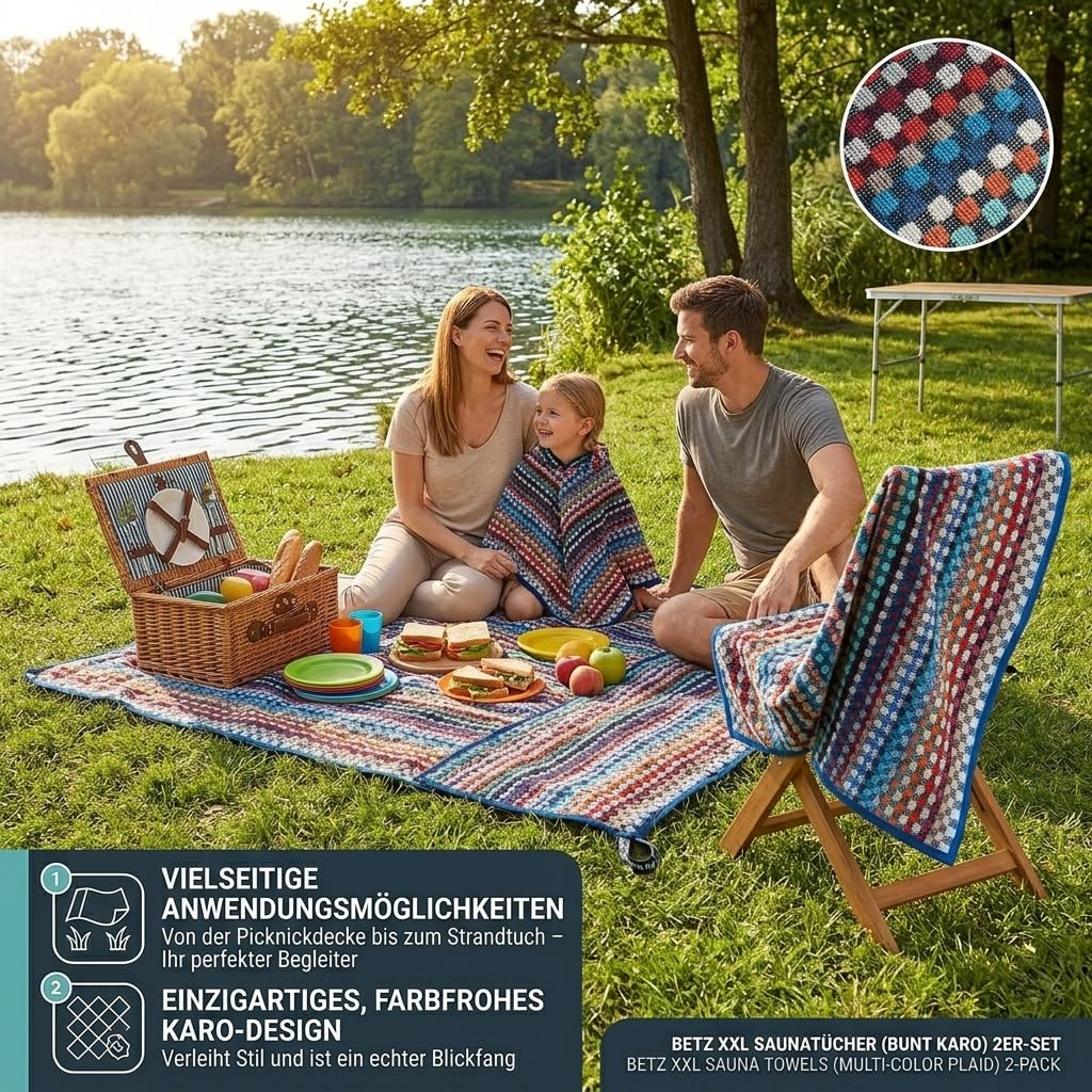 Betz 2 Stück Badetücher XXL Duschtücher Saunatuch Badetuch 100% Baumwolle Duschtuch Karo BUNT Größe 80 x 200 cm