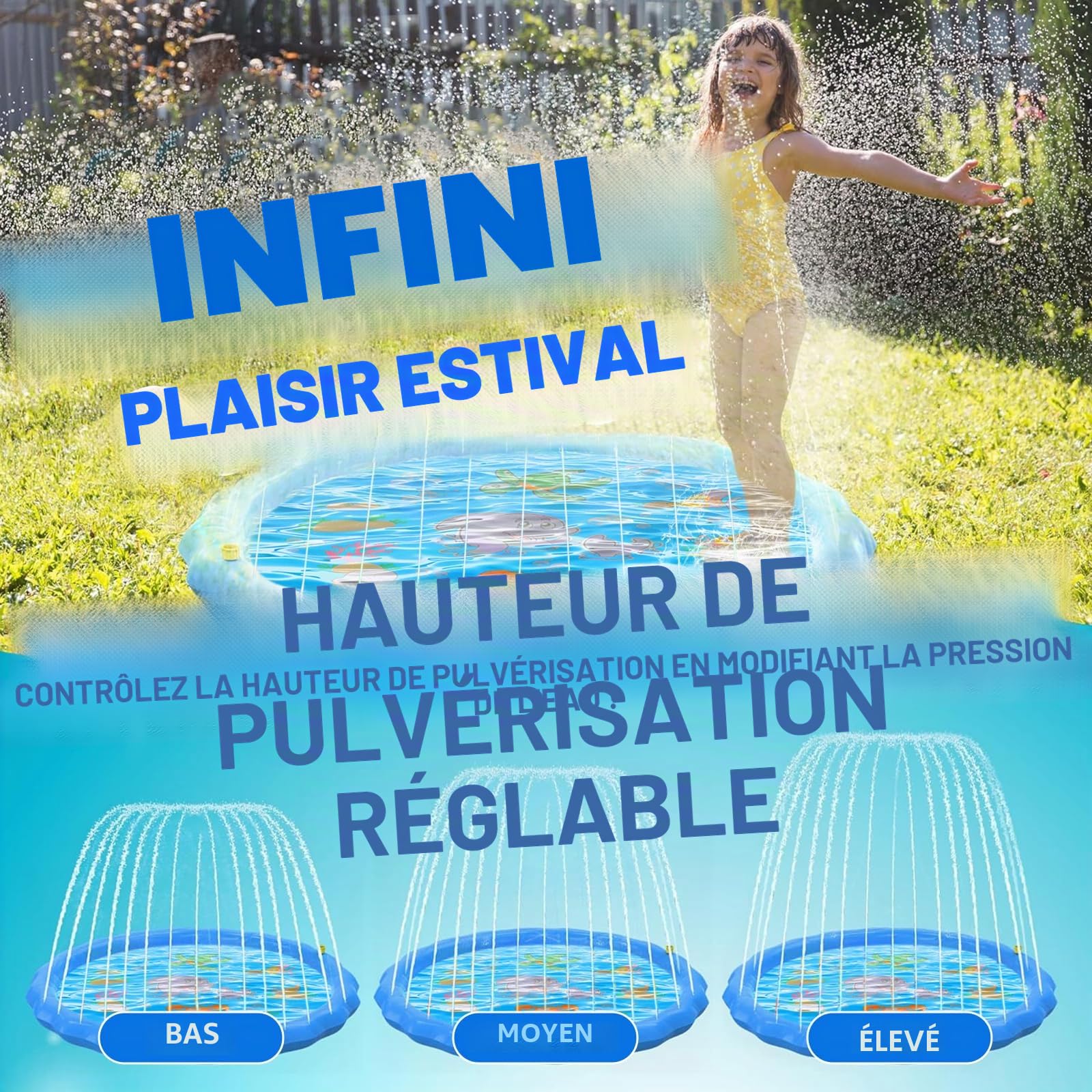 Piscine pour Chiens, 170cm/67in, 0.55cm Épaississant Tapis de Jeu d'eau pour Chiens avec Éclaboussures et Antidérapant