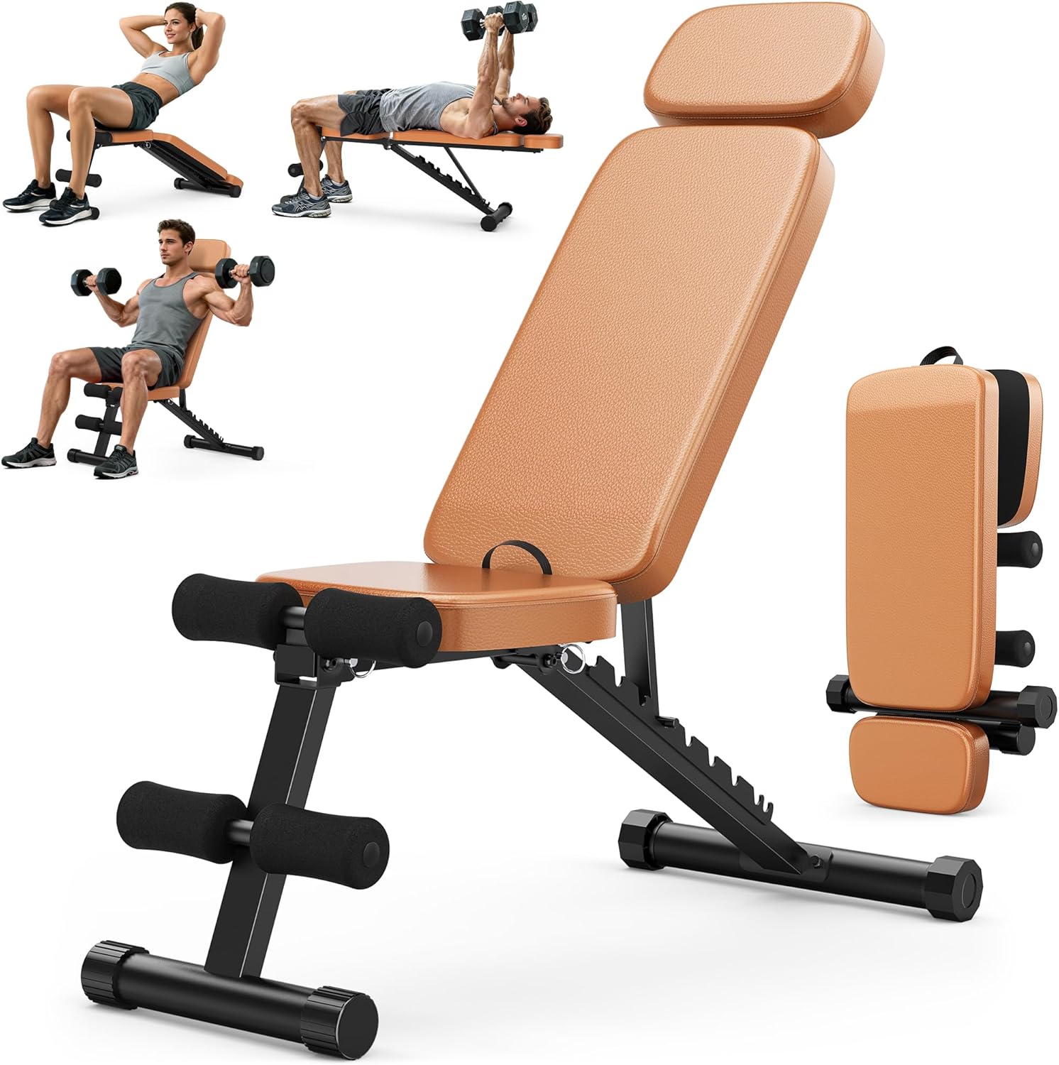 XDDIAS Workout Bench, 10 Backrests Adjustable Weight Bench with Extended Headrest, 800LBS Foldable Weight Bench for Home Gym, Incline Decline Flat Bench Compact for Small Space Training
