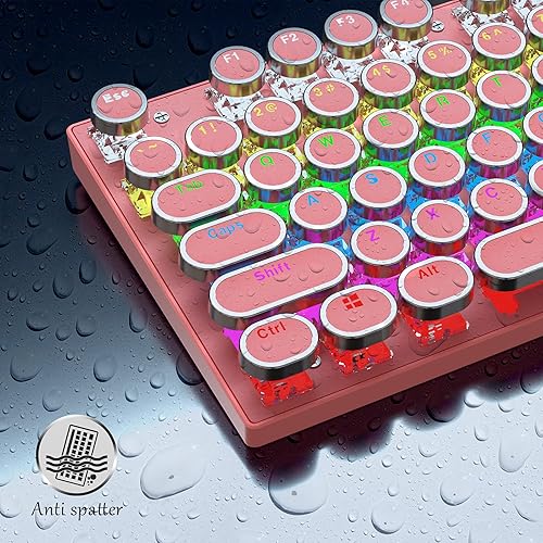 Miniatura 4 de Teclado mecánico rosa para juegos, estilo retro punk de 87 teclas, interruptor azul, teclado retroiluminado RGB, anti-fantasma, cable USB, para PC