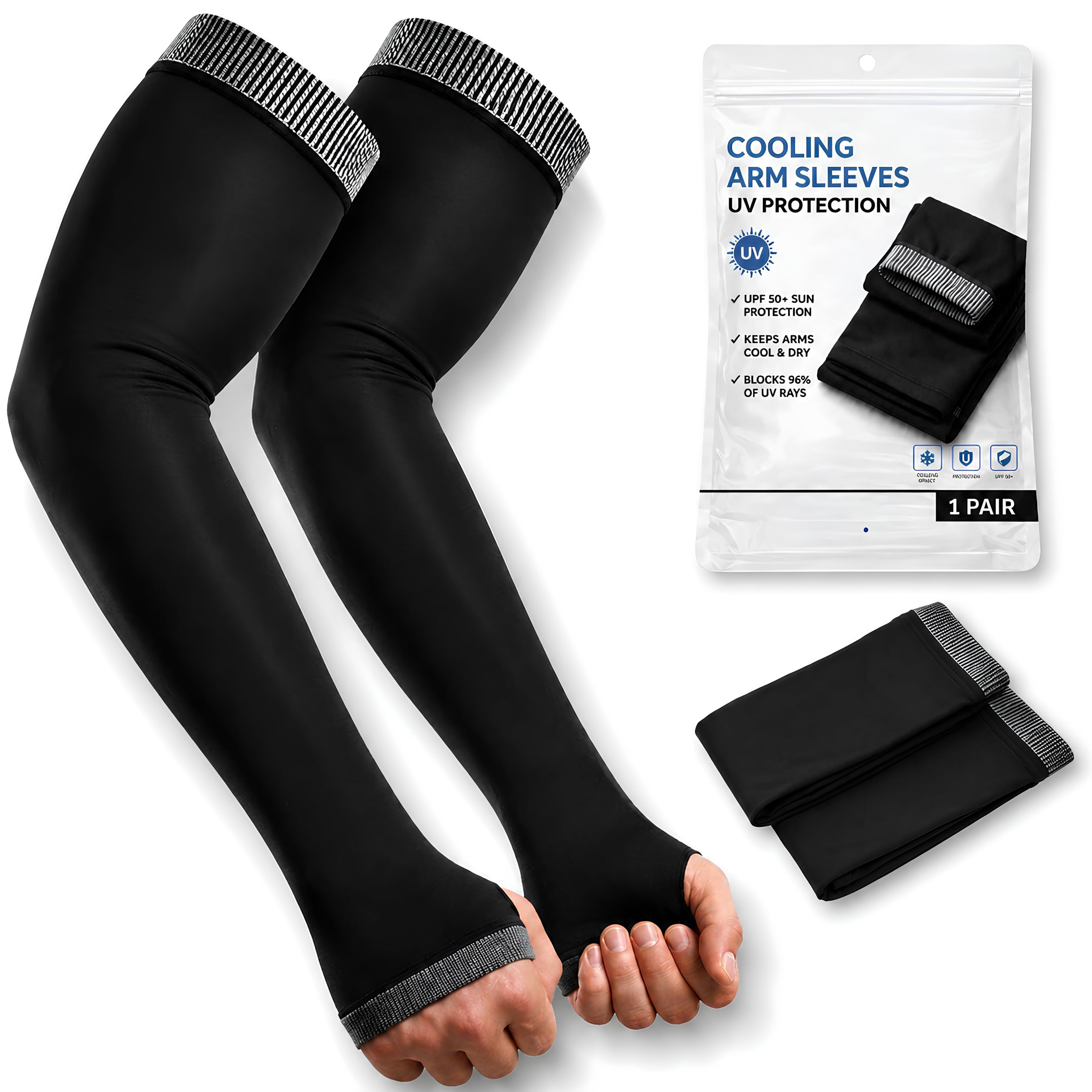 AutokraftZ Black Uv Sunblock protection with thumb hole Arm sleeves fo