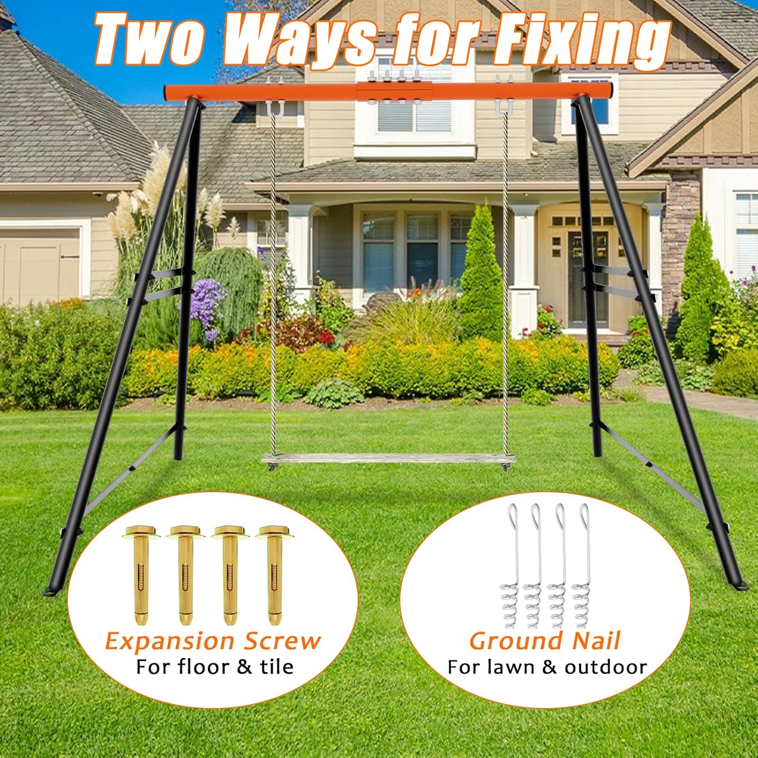 Swing Stand Frame, 550lbs Weight Capacity Swing Stand, Heavy Duty A-Frame Swing, Single Swing Frame for Yoga Hammock Saucer Baby Porch Swing(Swing NOT Included),Orange