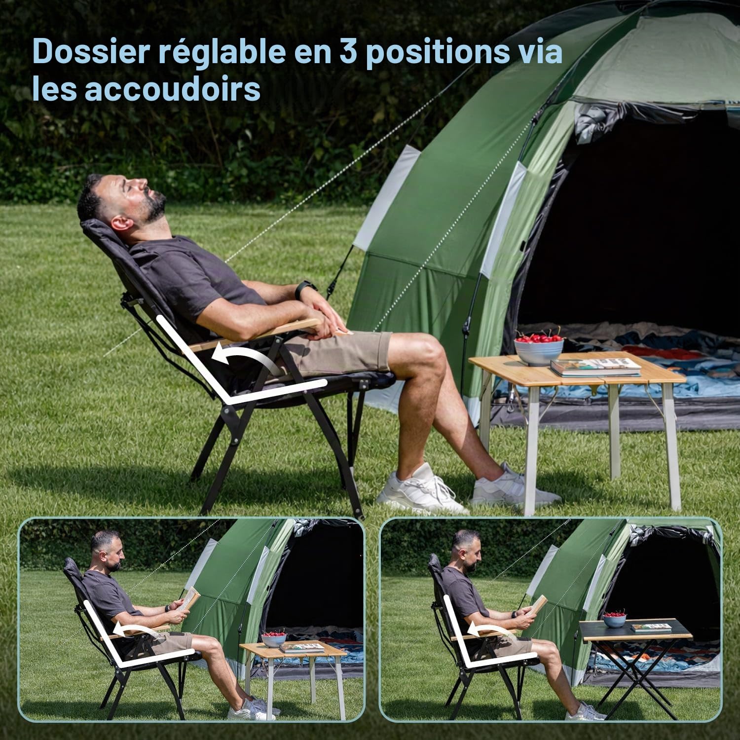 Skandika Fauteuil de Camping Nojata | Chaise de Camping Pliable, Dossier réglable 3 Positions, léger 5,2 kg, Max 120 kg | Chaise Pliante pour Exterieur, Jardin, Festival, Balcon