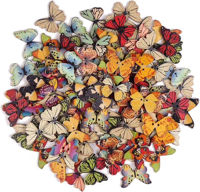 VEYLIN Butterfly Buttons for Crafting, 100 Wooden Butterfly Button for Baby Cardigans Sewing Knitting