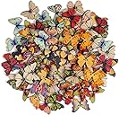 FINGOOO 100 PCS Butterfly Wooden Buttons,1 Inch Colorful 2 Holes Mixed Decorative Buttons for DIY Sewing&Wood Craft Clothes Accessories