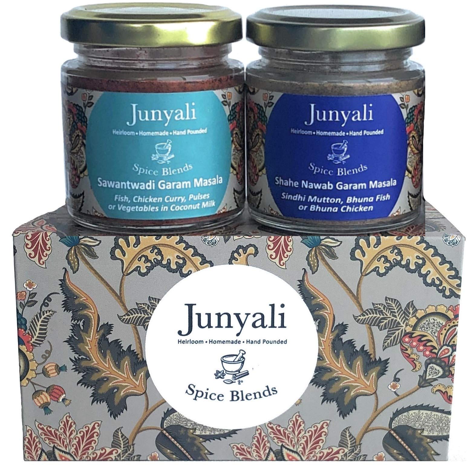 Cafe Junyali Shahe Nawab Garam Masala & Sawantwadi Garam Masala Combo - 50g (Pack of 2) for Authentic Indian Cuisine - Homemade Hand-Pounded Spices Blends - Pure Natural Organic