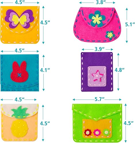 Miniatura 3 de Flying Childhood Kit de costura de fieltro suave para niños, 6 bolsas y bolsos fáciles de hacer tú mismo, mis primeros regalos de costura para