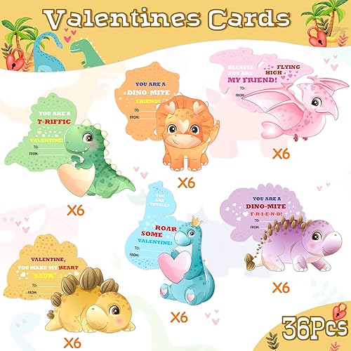 Miniatura 3 de algtpy - Caja de San Valentín con 36 tarjetas de dinosaurio de San Valentín para aula, escuela, buzón de San Valentín para intercambio, tarjetas de