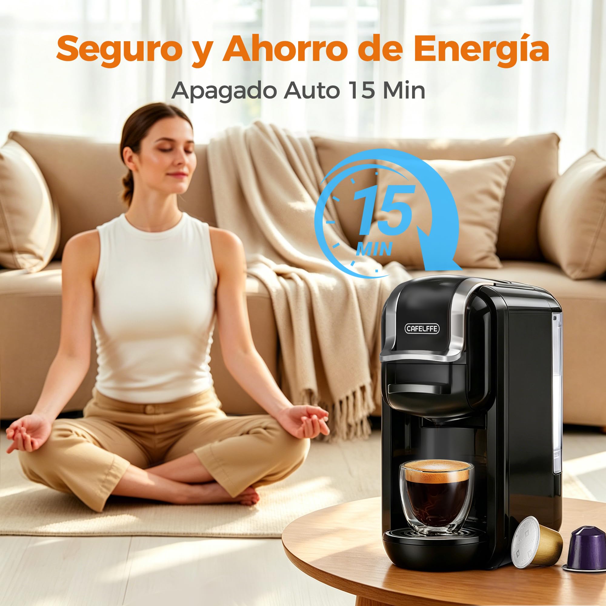 CAFELFFE MK-603 - Cafetera de cápsulas, máquina de café de espresso caliente / frío 4 en 1, compatible con cápsulas ESE, cápsulas Nes Original/DG y café molido, infusión rápida