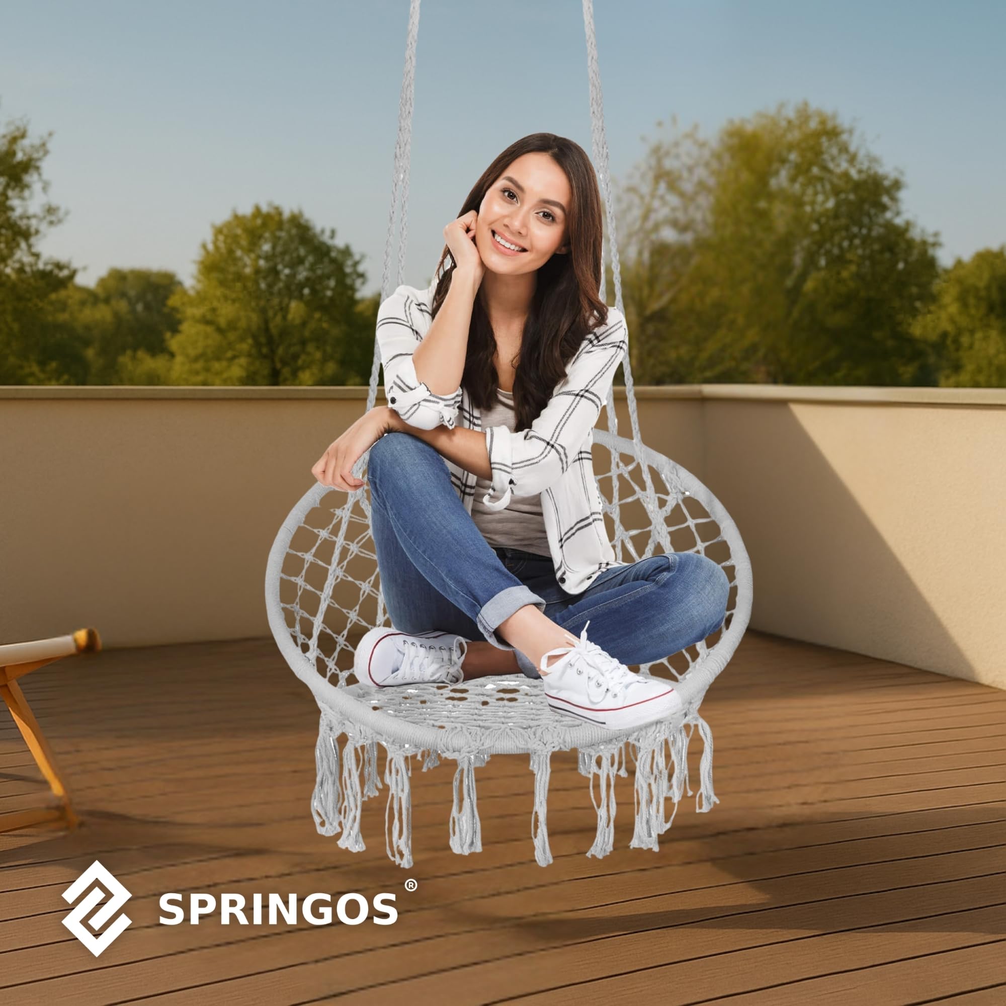 SPRINGOS Altalena sospesa con frange, design macramè