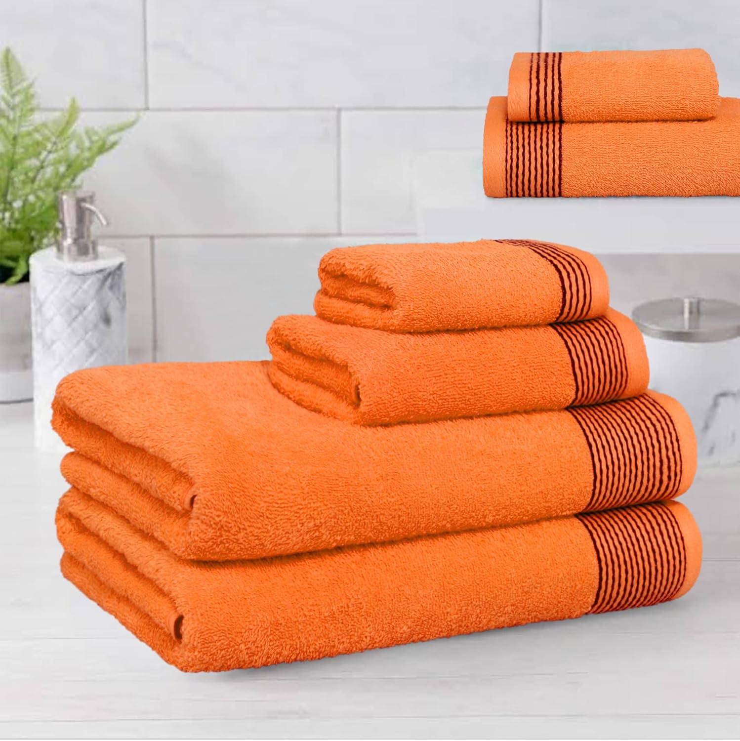 Belizzi Home 100% Cotton Ultra Soft 6 Pack Towel Set, Contains 2 Bath Towels 28x55 inchs, 2 Hand Towels 16x24 inchs & 2 Washcloths 12x12 inchs, Compact Lightweight & Highly Absorbant - Orange